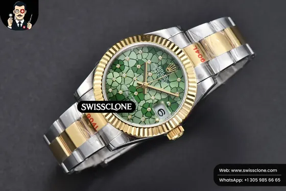 Rolex DateJust 31mm 904L Fluted Bezel Green Flowers Dial Oyster 1:1 Super Clone - Bezel & Case Profile