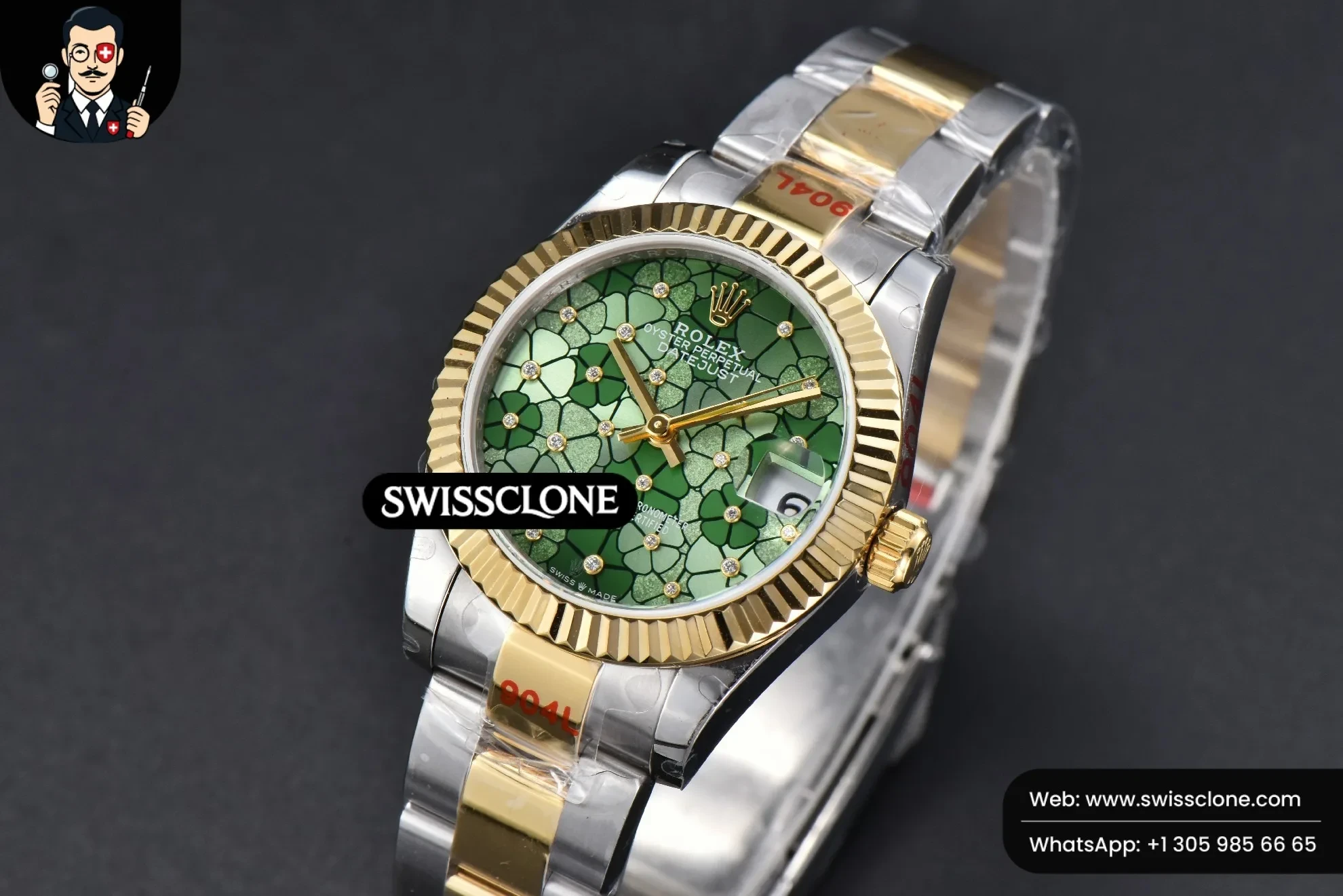 Rolex DateJust 31mm 904L Fluted Bezel Green Flowers Dial Oyster 1:1 Super Clone - Clasp & Bracelet Finishing