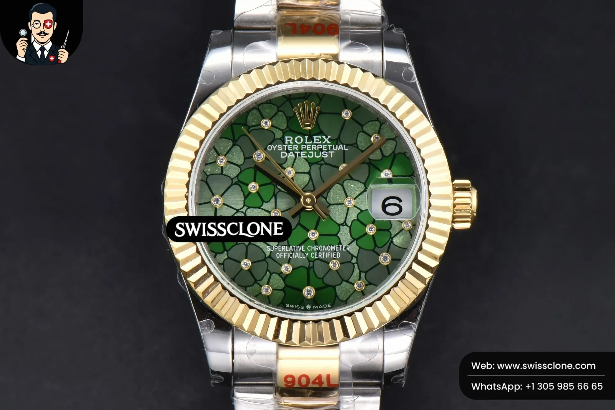 Rolex DateJust 31mm 904L Fluted Bezel Green Flowers Dial Oyster