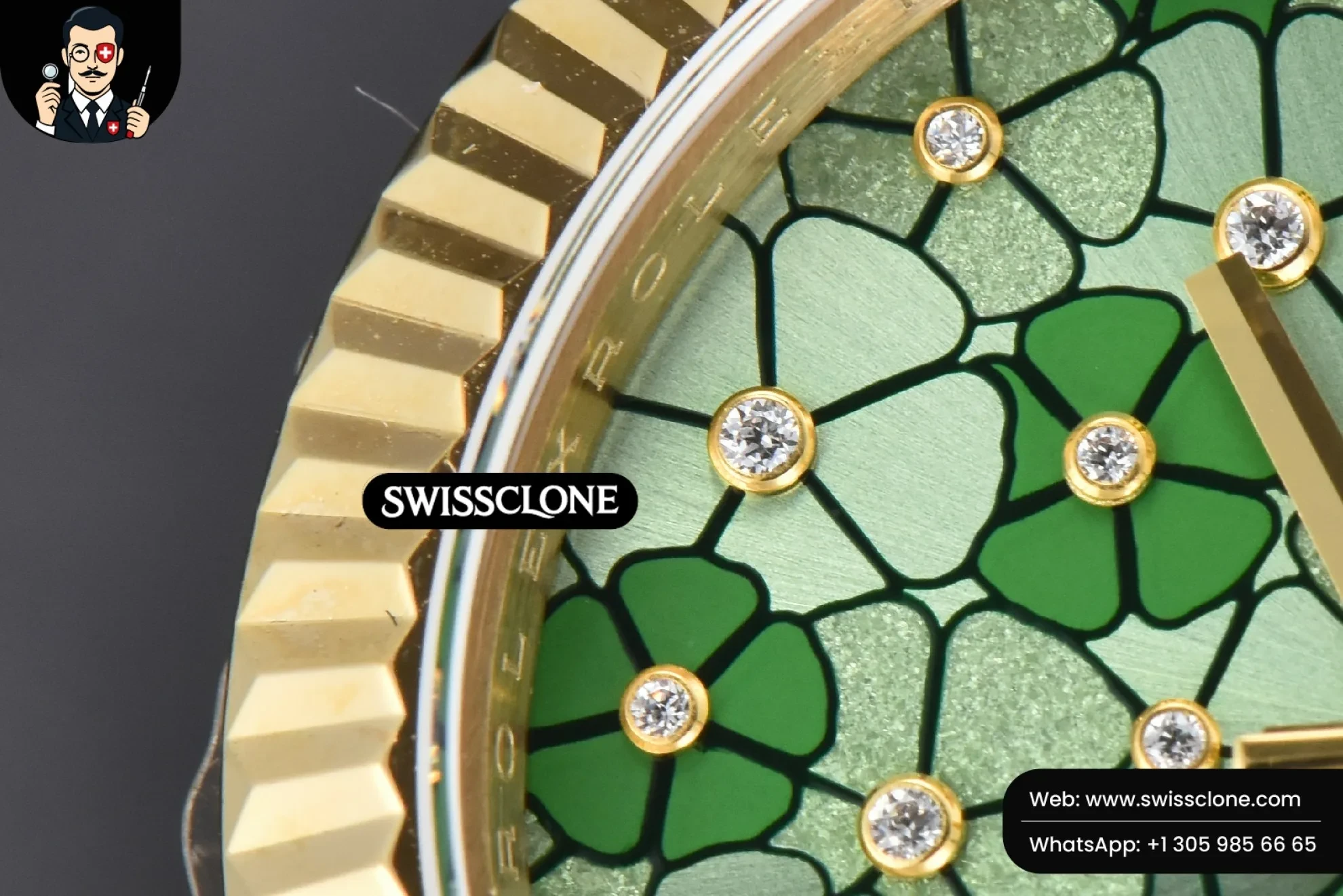 Rolex DateJust 31mm 904L Fluted Bezel Green Flowers Dial President 1:1 Super Clone - Lateral Case Thickness Profile