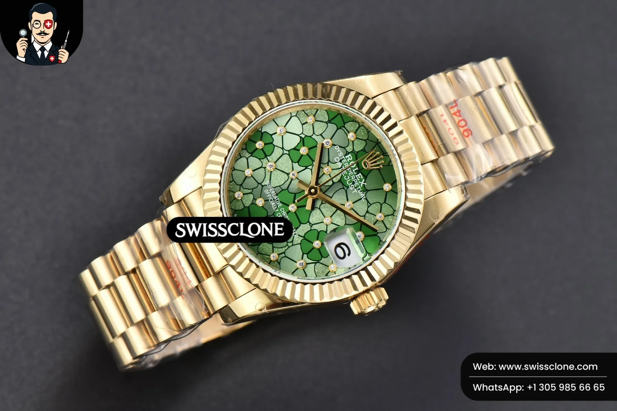 Rolex DateJust 31mm 904L Fluted Bezel Green Flowers Dial President 1:1 Super Clone - Bezel & Case Profile