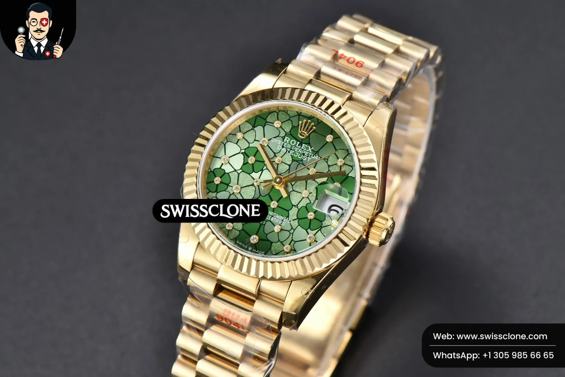 Rolex DateJust 31mm 904L Fluted Bezel Green Flowers Dial President 1:1 Super Clone - Clasp & Bracelet Finishing