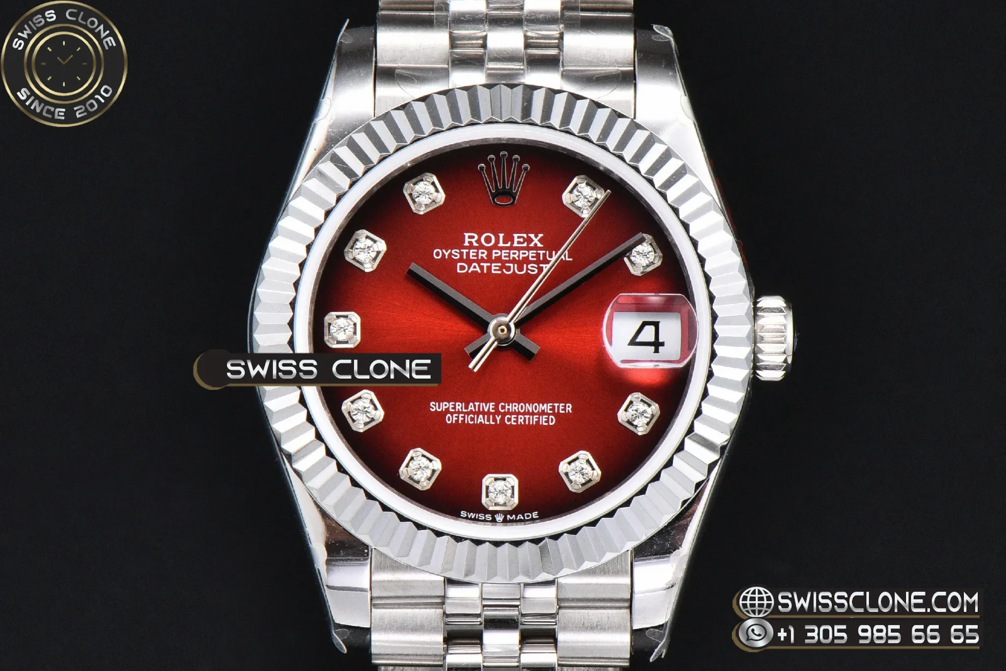 Rolex DateJust 31mm 904L Fluted Bezel Red Dial Diamond Marker Jubilee 1:1 Super Clone - Clasp & Bracelet Finishing