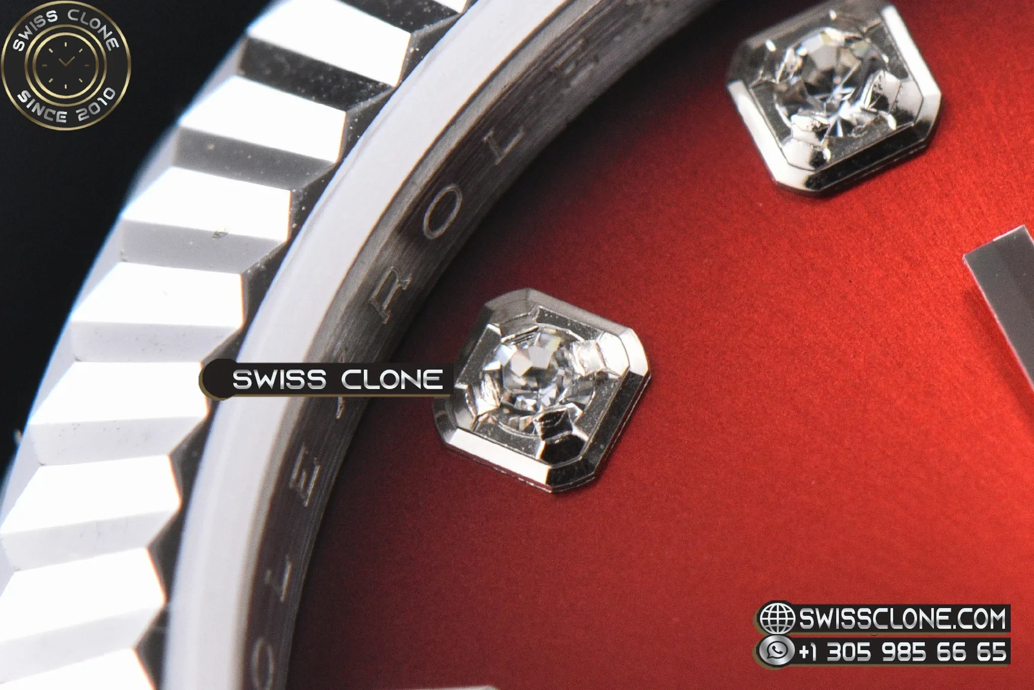 Rolex DateJust 31mm 904L Fluted Bezel Red Dial Diamond Marker President 1:1 Super Clone - Caseback & Cloned Calibre Movement