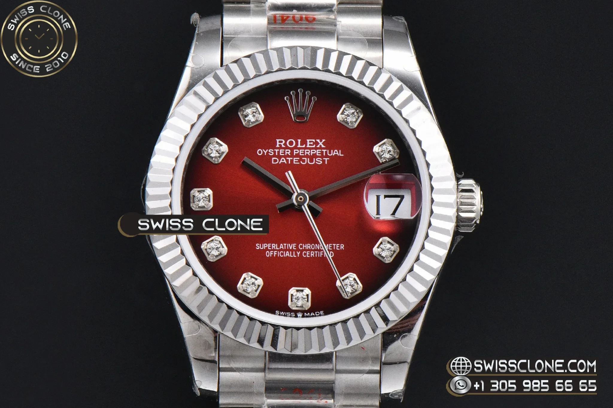 Rolex DateJust 31mm 904L Fluted Bezel Red Dial Diamond Marker President 1:1 Super Clone - Clasp & Bracelet Finishing