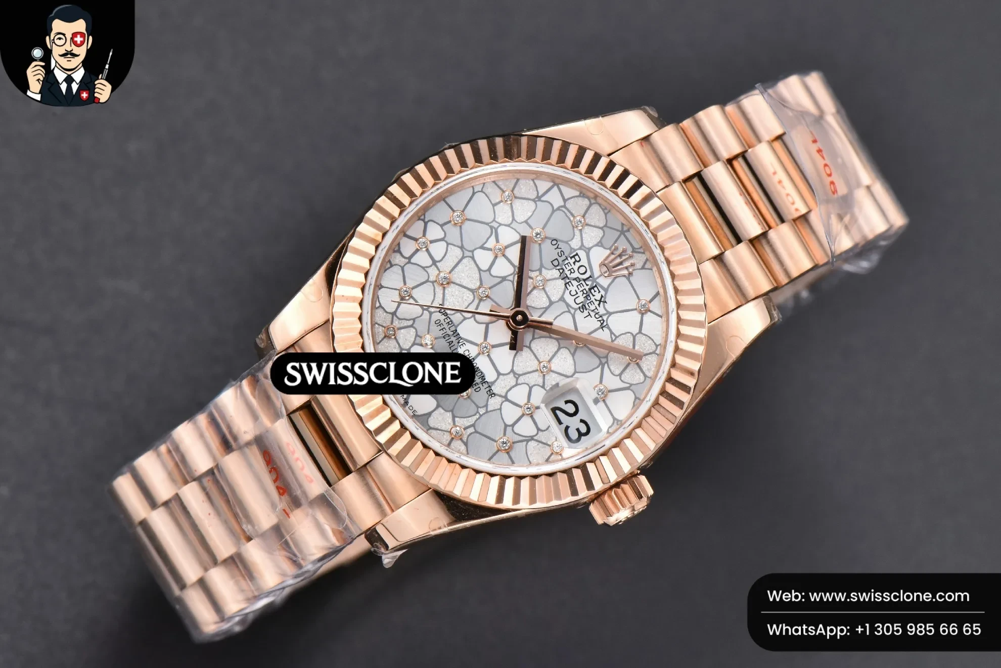 Rolex DateJust 31mm 904L Fluted Bezel Silver Flowers Dial President 1:1 Super Clone - Bezel & Case Profile
