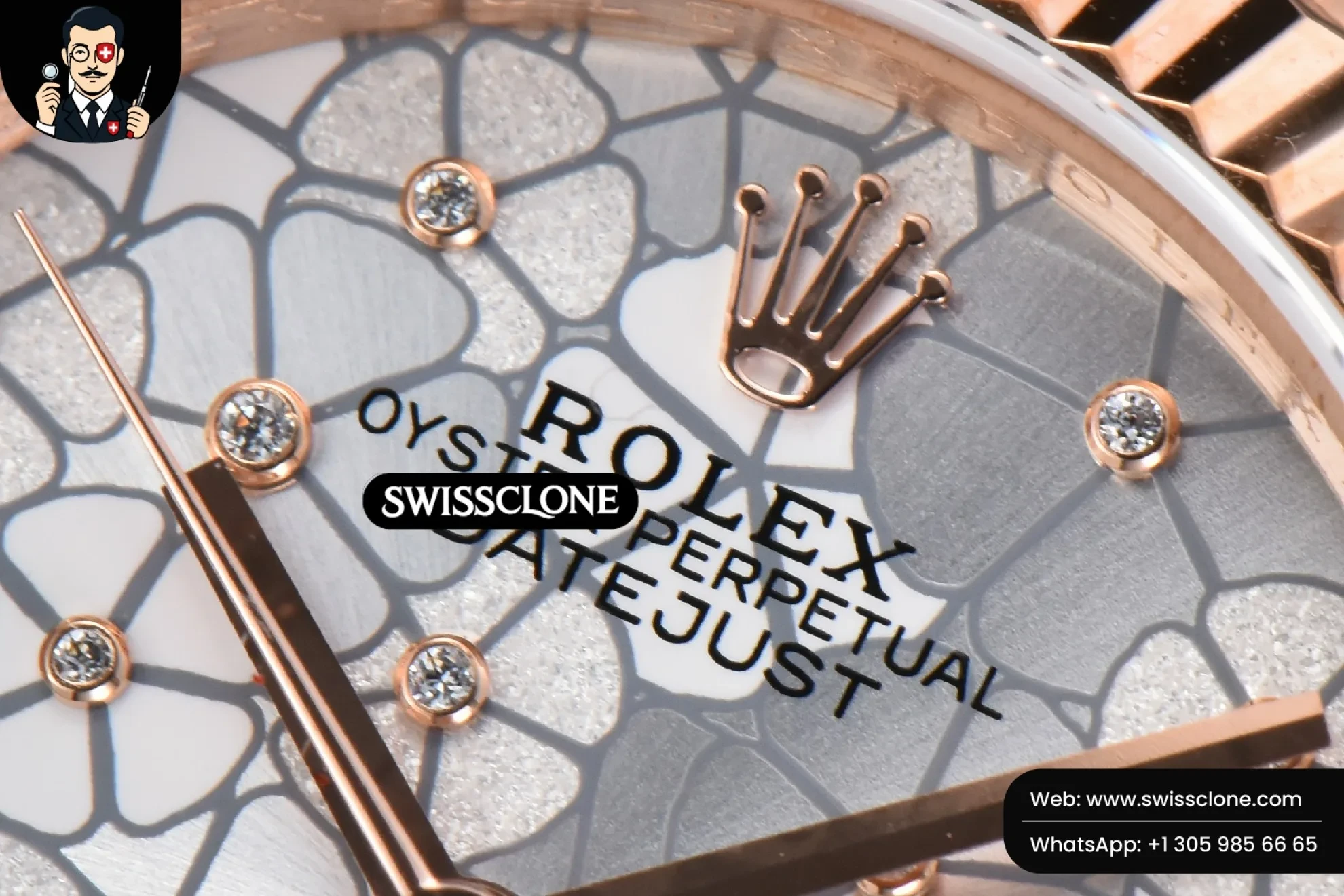 Rolex DateJust 31mm 904L Fluted Bezel Silver Flowers Dial President 1:1 Super Clone - Caseback & Cloned Calibre Movement