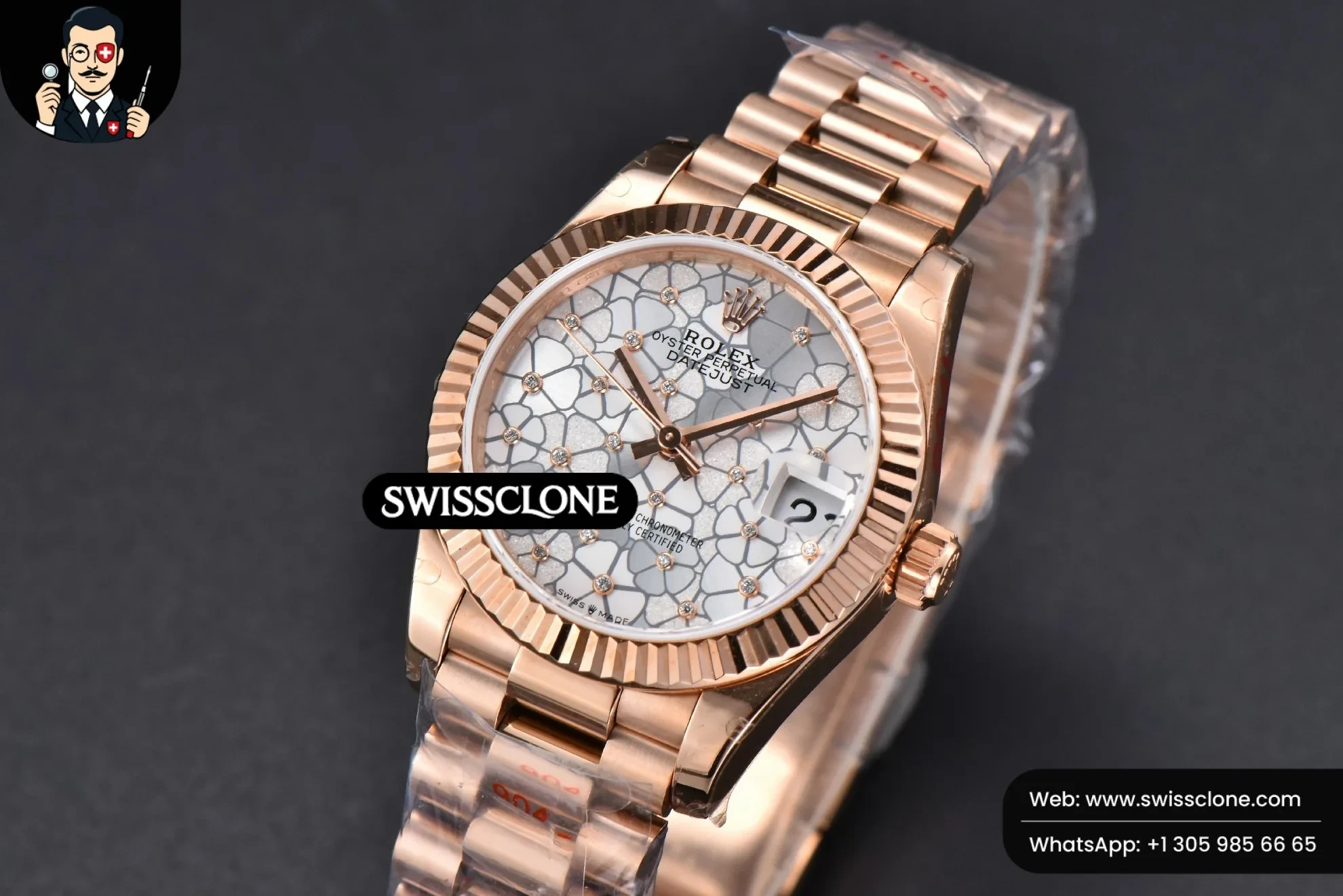 Rolex DateJust 31mm 904L Fluted Bezel Silver Flowers Dial President 1:1 Super Clone - Clasp & Bracelet Finishing