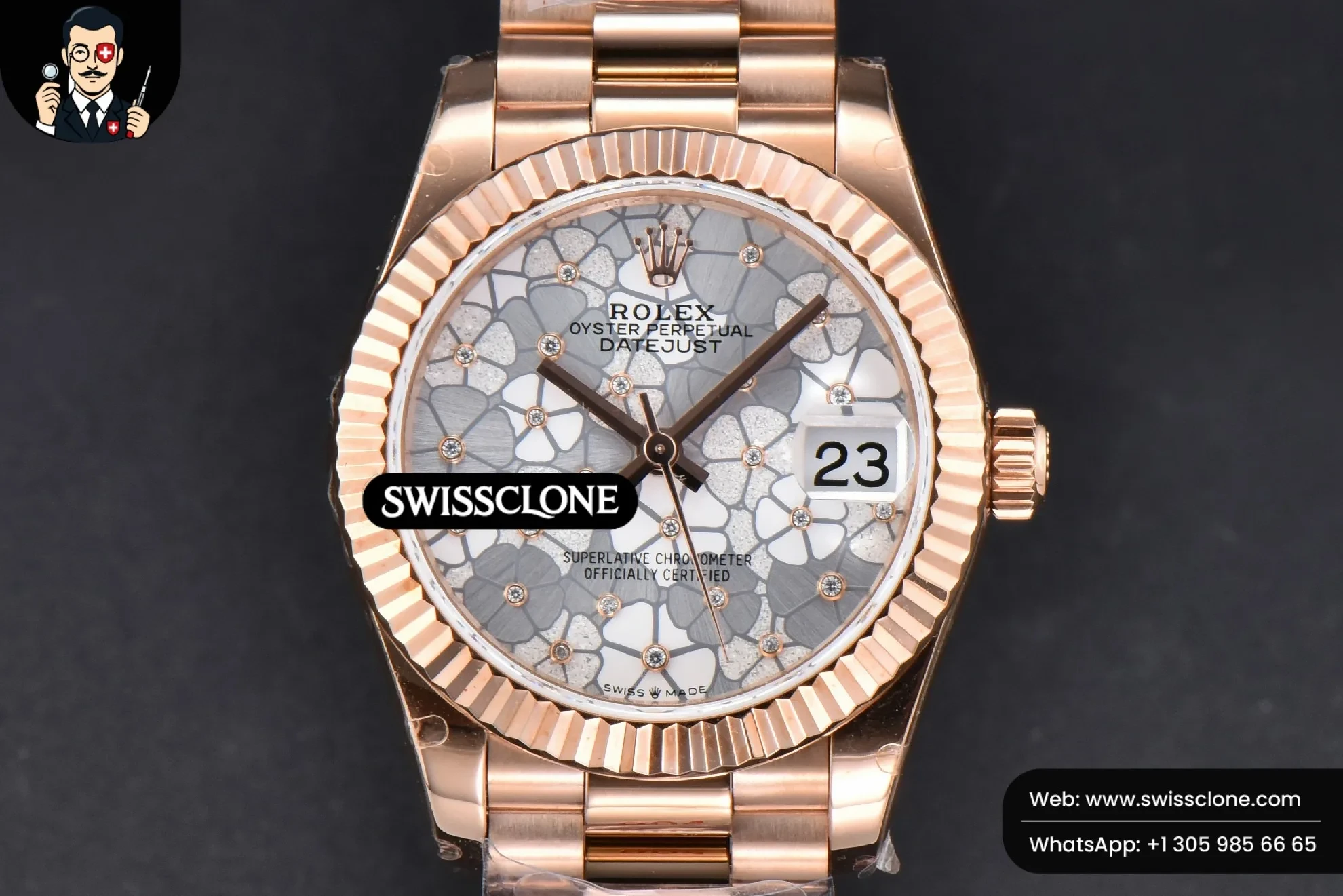 Rolex DateJust 31mm 904L Fluted Bezel Silver Flowers Dial President