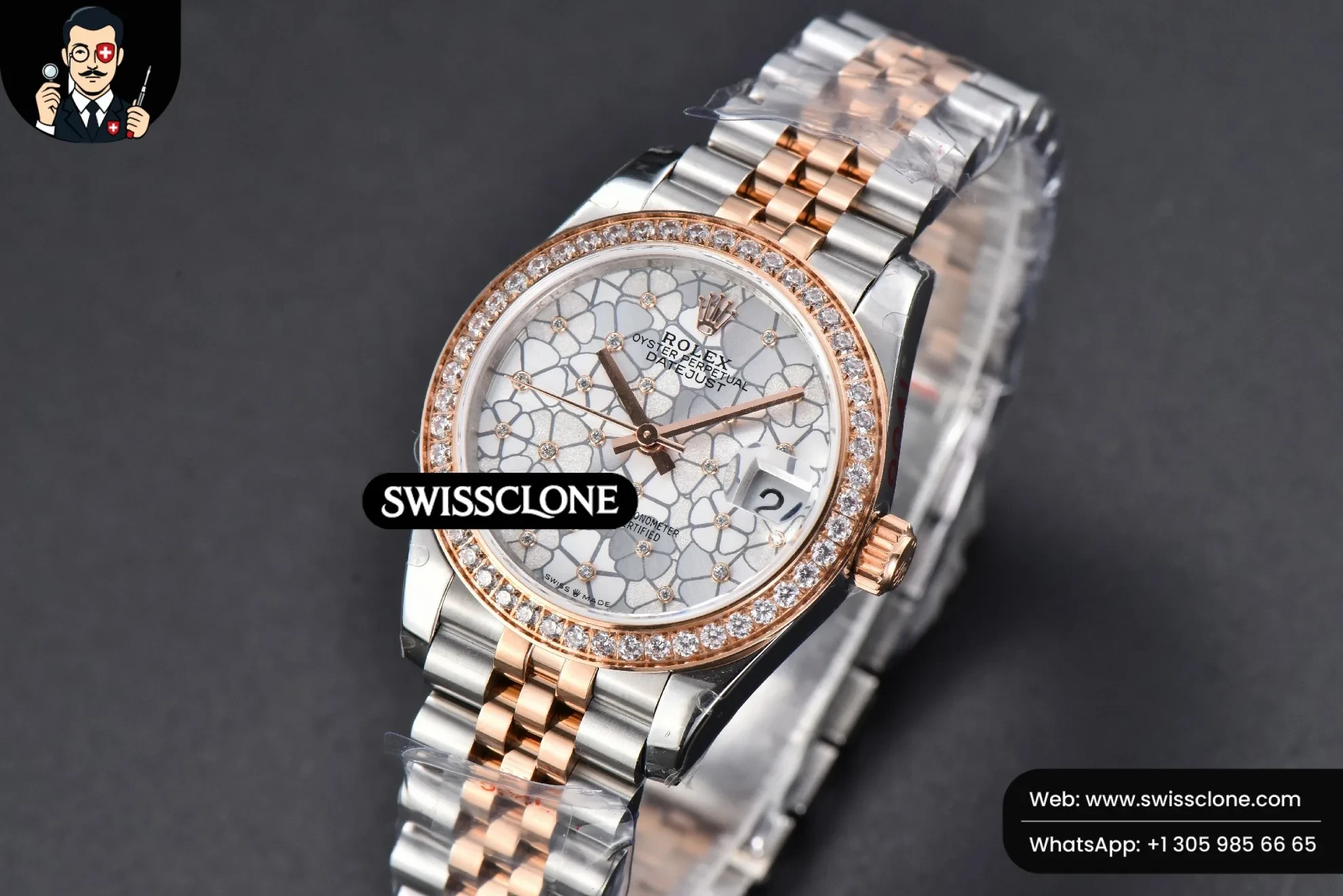 Rolex DateJust 31mm 904L RG/SS Diamond Bezel Silver Flowers Dial Jubilee 1:1 Super Clone - Clasp & Bracelet Finishing