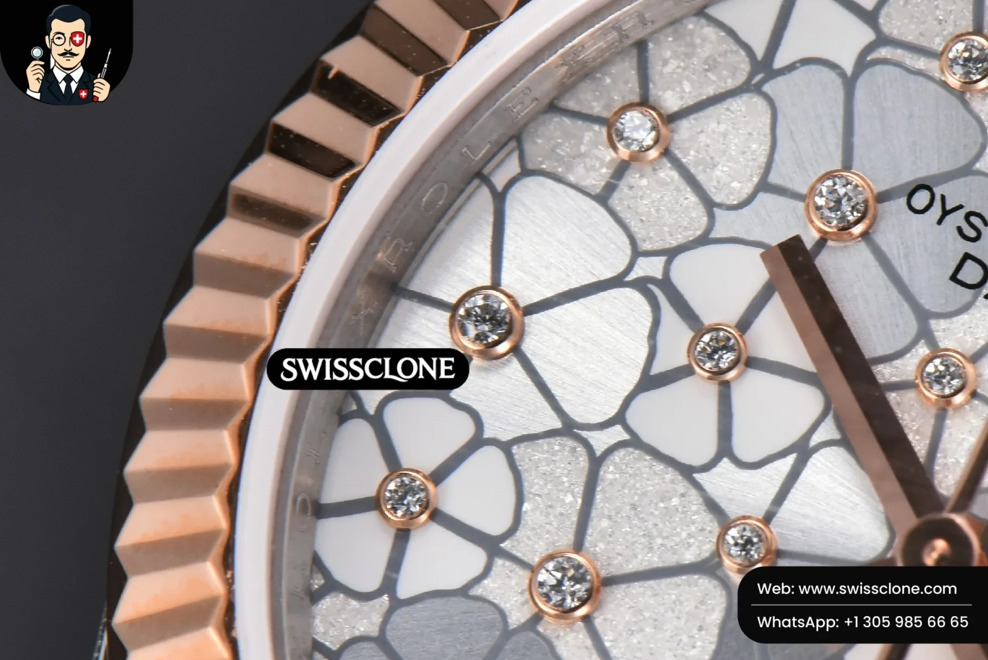 Rolex DateJust 31mm 904L RG/SS Fluted Bezel Silver Flowers Dial Jubilee 1:1 Super Clone - Caseback & Cloned Calibre Movement