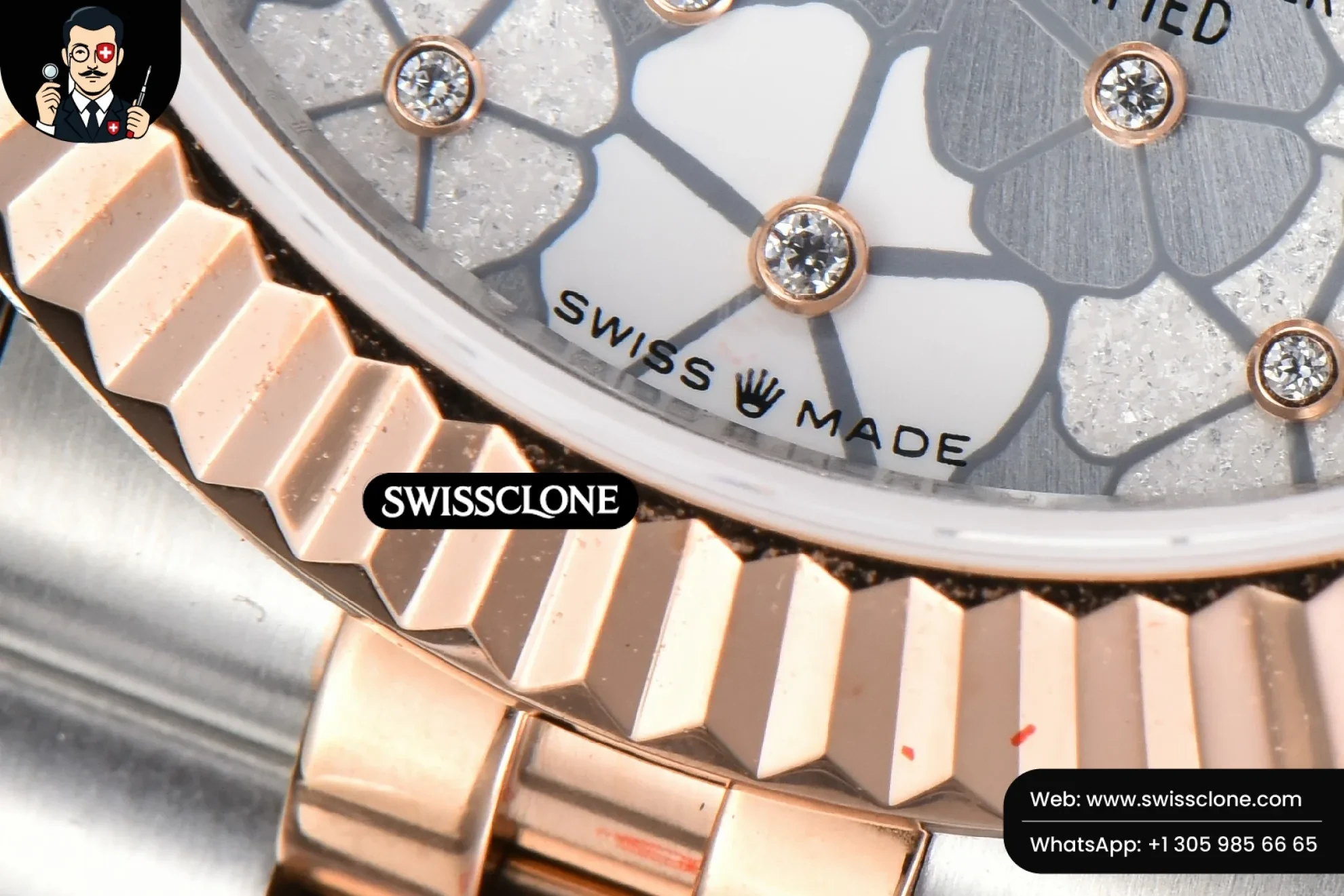 Rolex DateJust 31mm 904L RG/SS Fluted Bezel Silver Flowers Dial Jubilee 1:1 Super Clone - On-Wrist Presence View