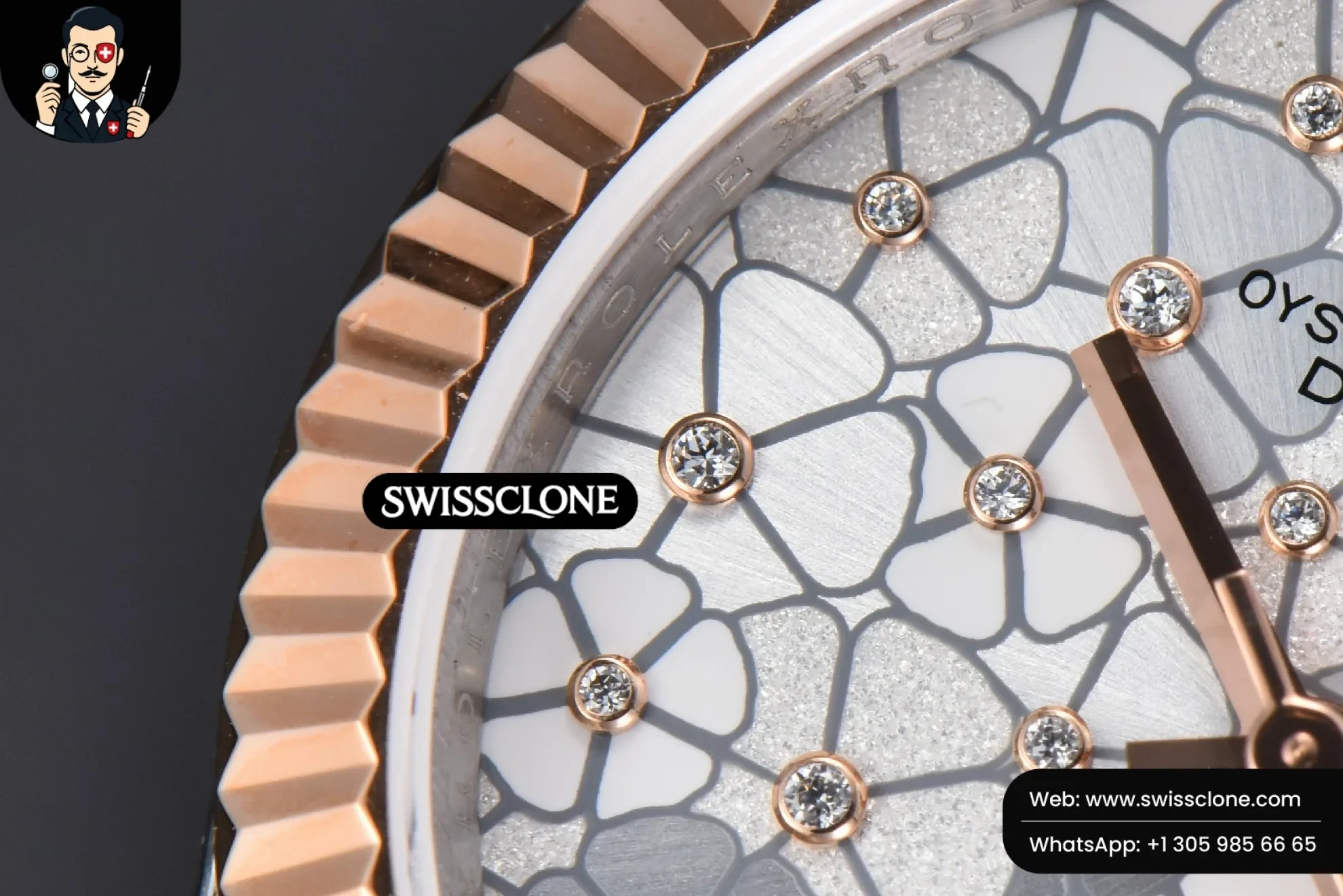 Rolex DateJust 31mm 904L RG/SS Fluted Bezel Silver Flowers Dial Oyster 1:1 Super Clone - Lateral Case Thickness Profile