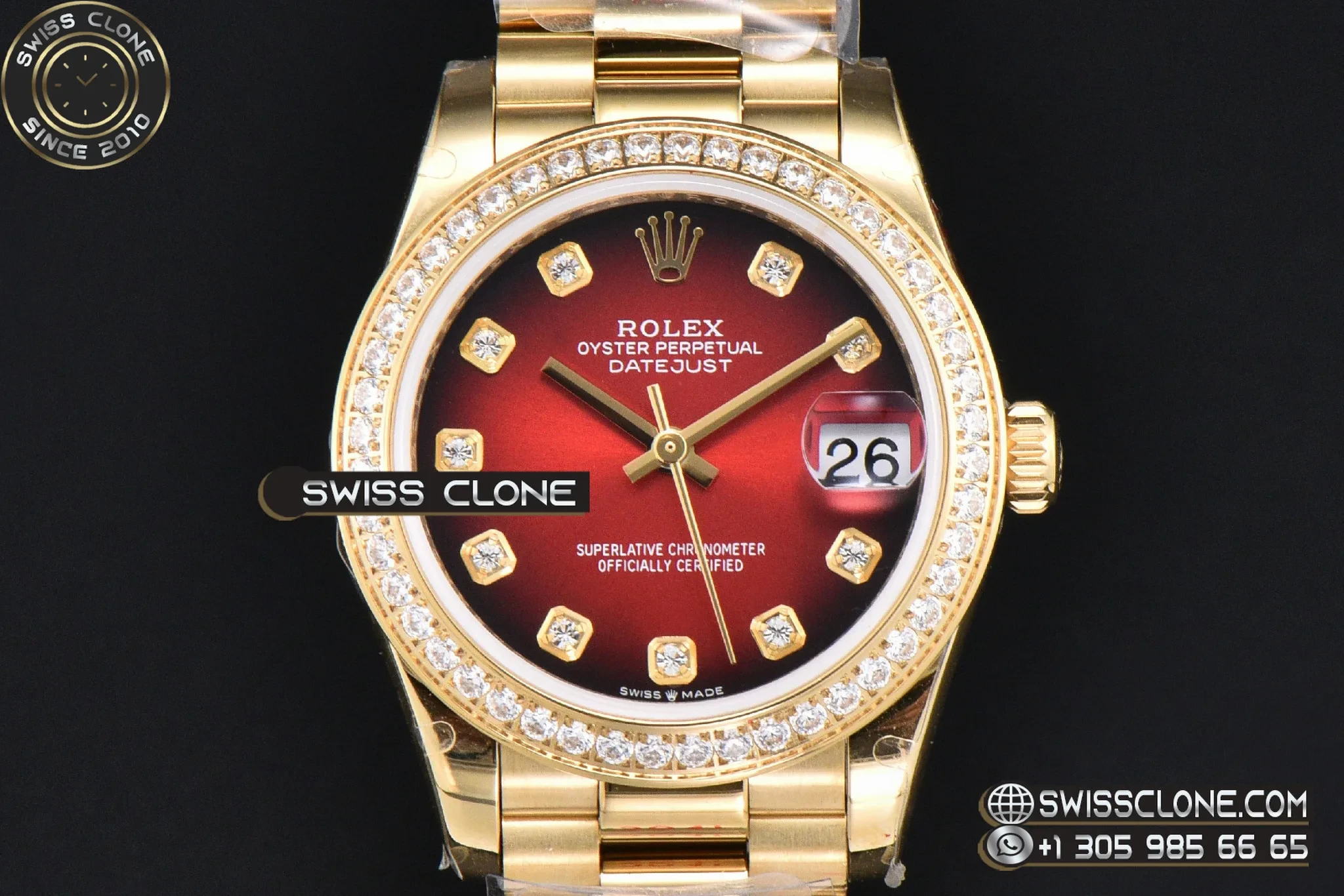 Rolex DateJust 31mm Diamond Bezel Red Dial Diamond Marker President 1:1 Super Clone - Clasp & Bracelet Finishing
