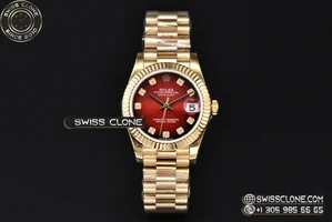 Rolex DateJust 31mm Fluted Bezel Red Dial Diamond Marker President