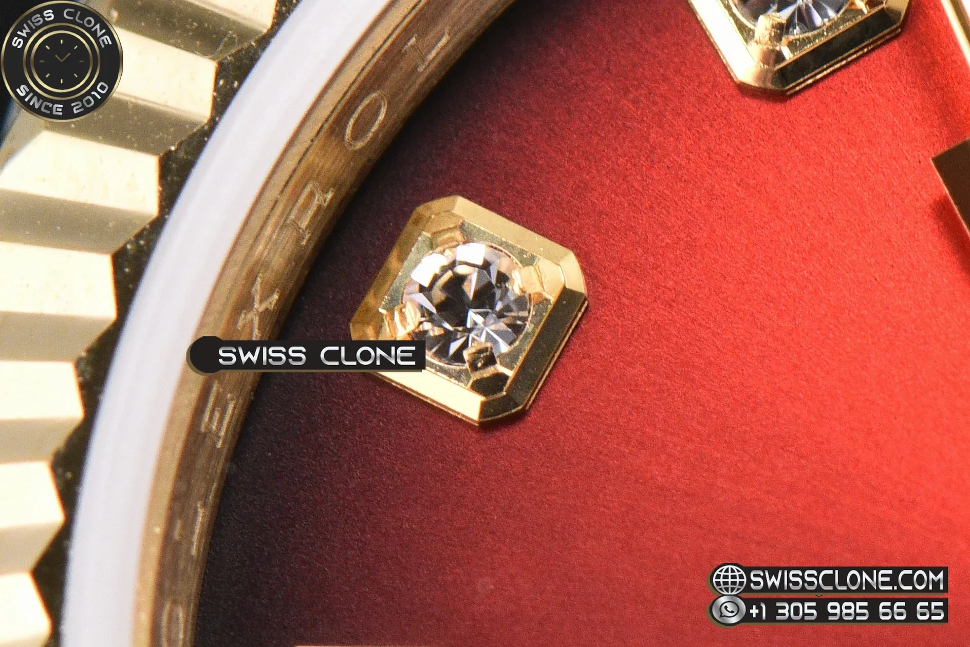 Rolex DateJust 31mm Fluted Bezel Red Dial Diamond Marker President 1:1 Super Clone - Lateral Case Thickness Profile