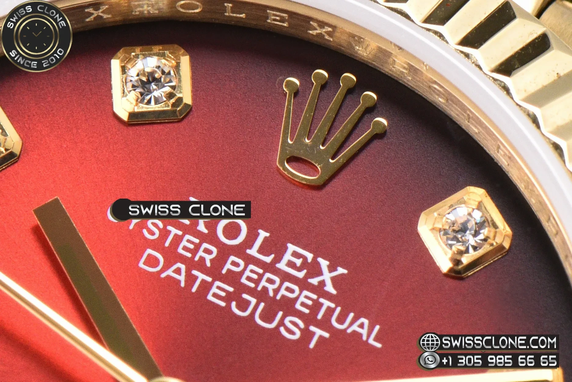 Rolex DateJust 31mm Fluted Bezel Red Dial Diamond Marker President 1:1 Super Clone - Caseback & Cloned Calibre Movement