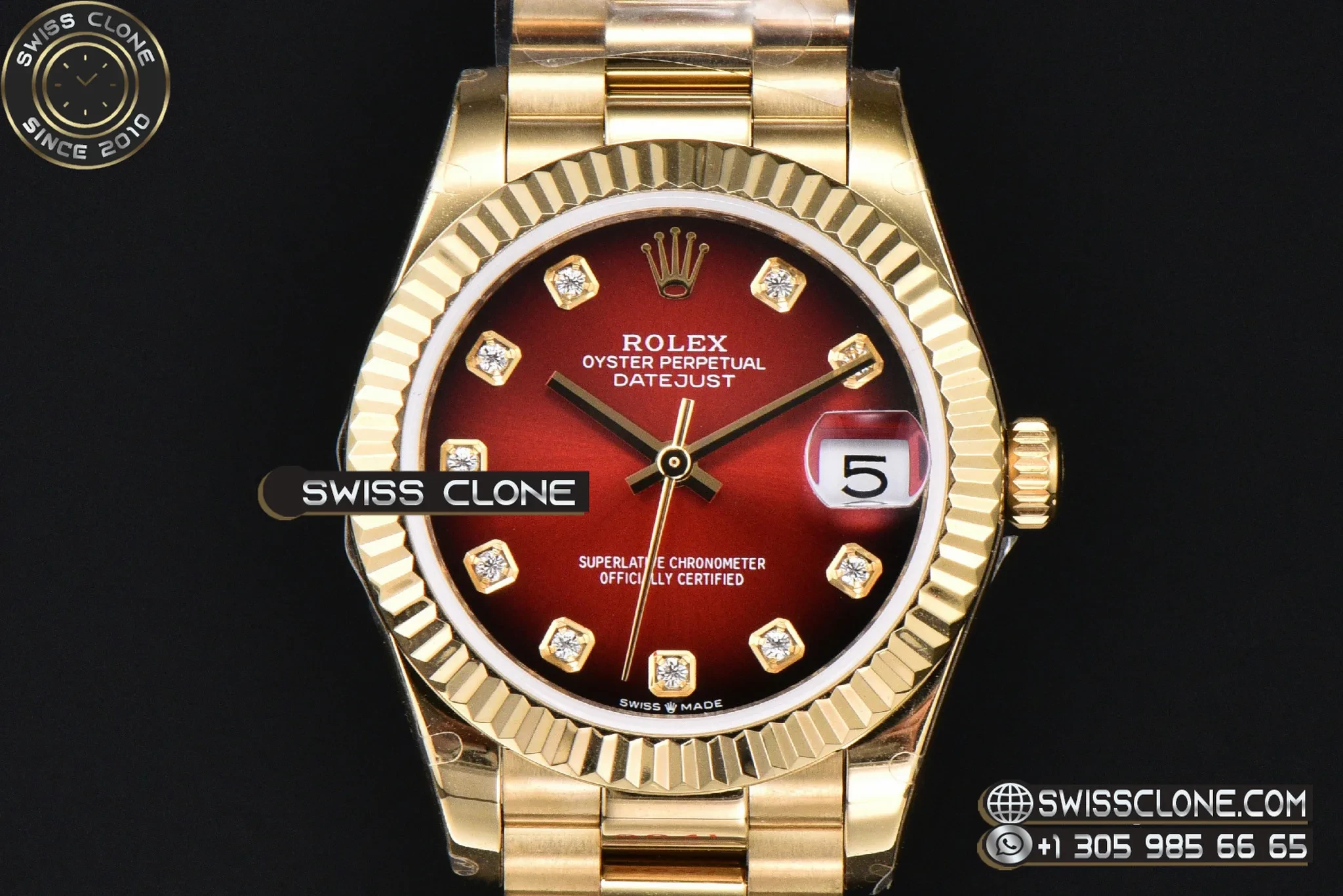 Rolex DateJust 31mm Fluted Bezel Red Dial Diamond Marker President 1:1 Super Clone - Clasp & Bracelet Finishing