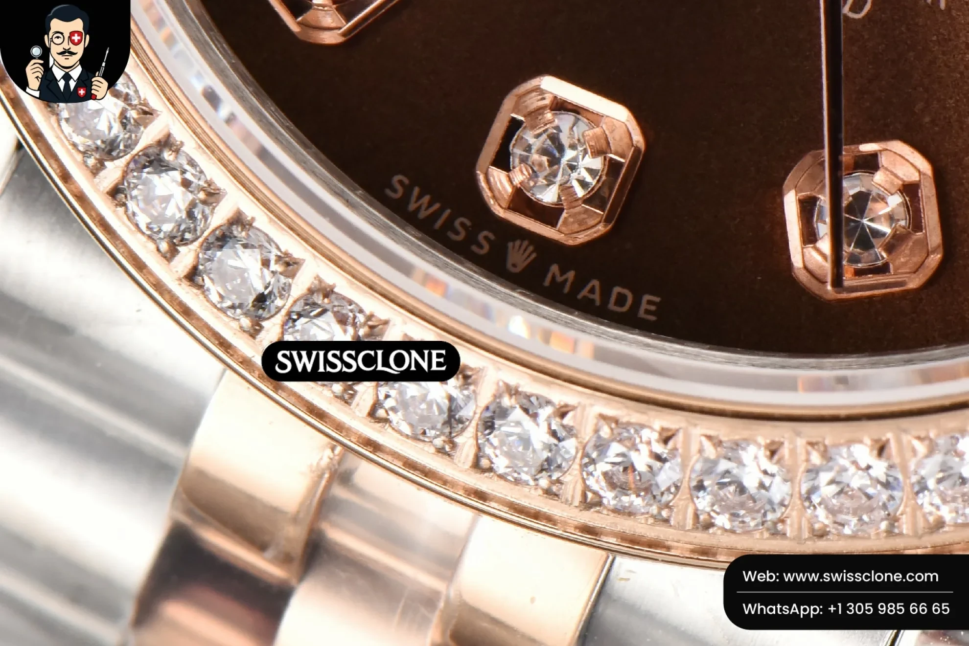 Rolex DateJust 31mm Ladies 904L RG/SS WF Diamond Brown Dial Diamond Marker Jubilee 1:1 Super Clone - On-Wrist Presence View