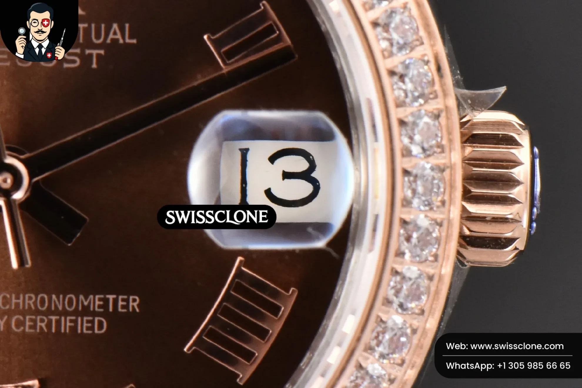 Rolex DateJust 31mm Ladies 904L RG/SS WF Diamond Brown Dial Diamond Roma Marker Jubilee 1:1 Super Clone - Lateral Case Thickness Profile
