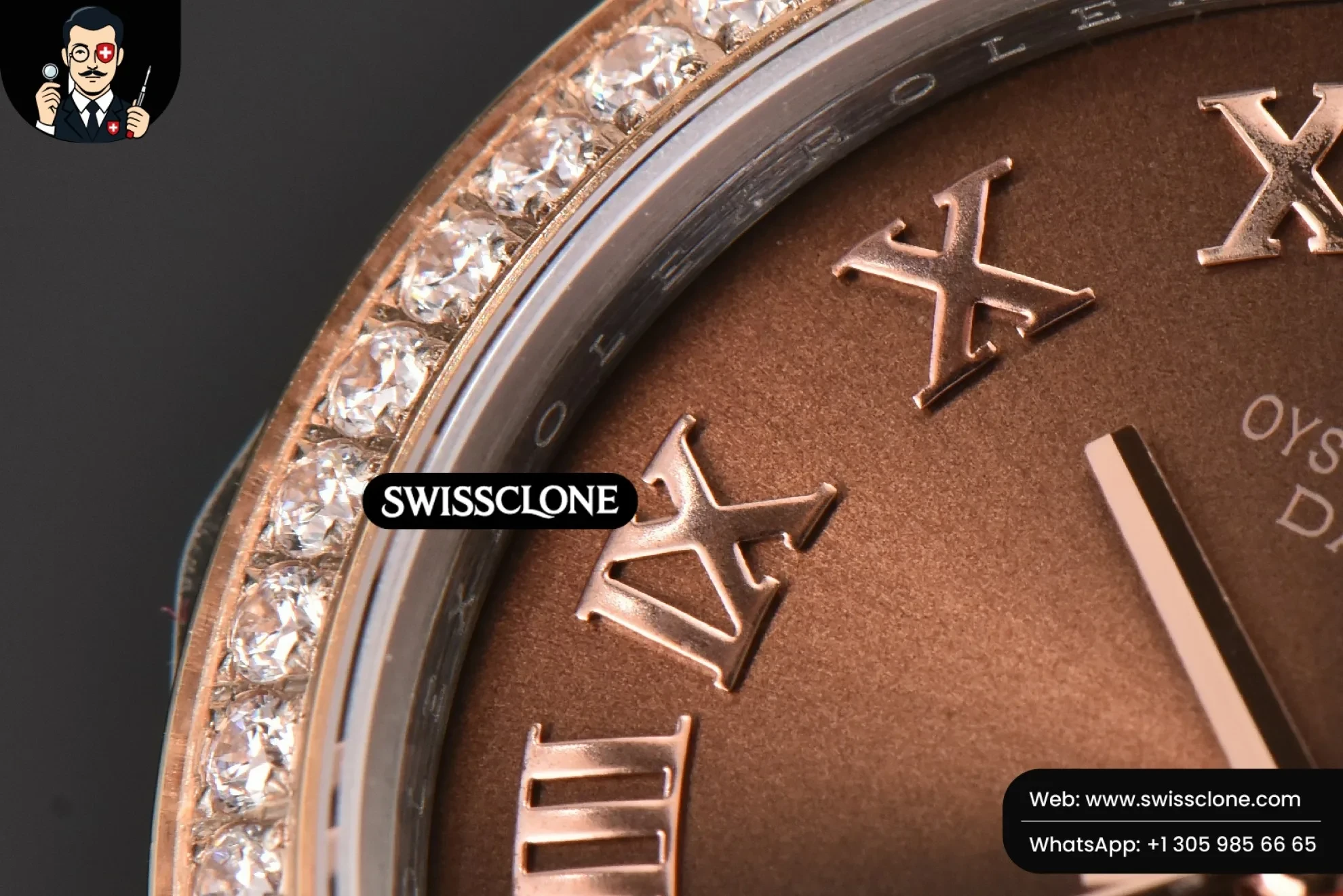 Rolex DateJust 31mm Ladies 904L RG/SS WF Diamond Brown Dial Diamond Roma Marker Jubilee 1:1 Super Clone - Caseback & Cloned Calibre Movement
