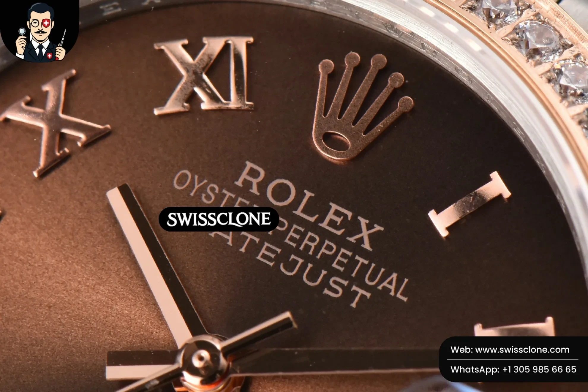 Rolex DateJust 31mm Ladies 904L RG/SS WF Diamond Brown Dial Diamond Roma Marker Jubilee 1:1 Super Clone - Clasp & Bracelet Finishing