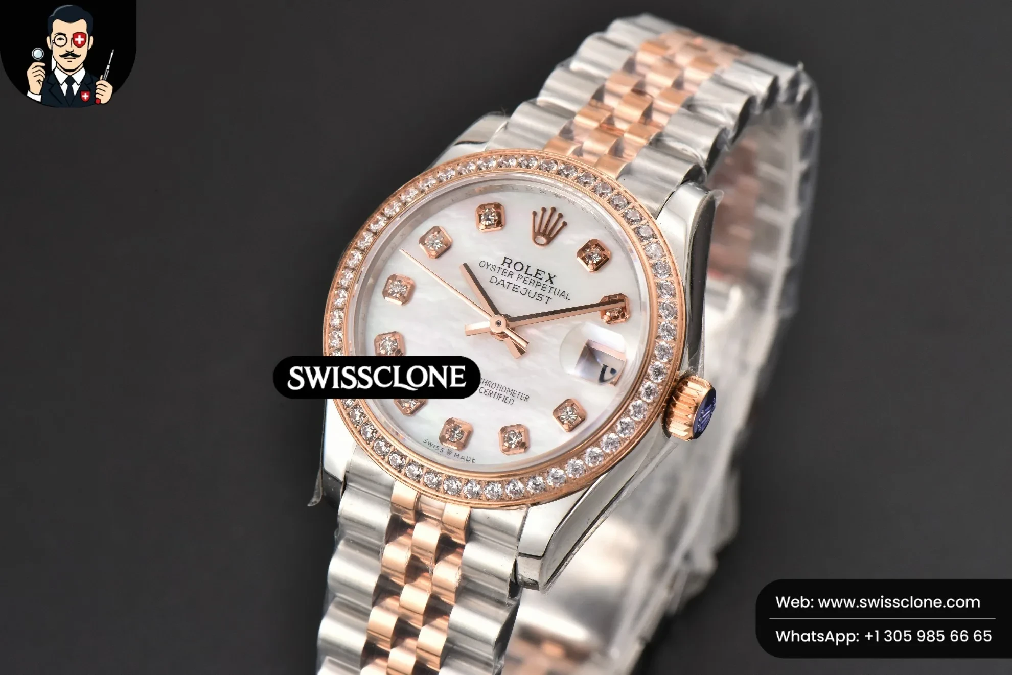 Rolex DateJust 31mm Ladies 904L RG/SS WF Diamond MOP Dial Jubilee 1:1 Super Clone - Bezel & Case Profile