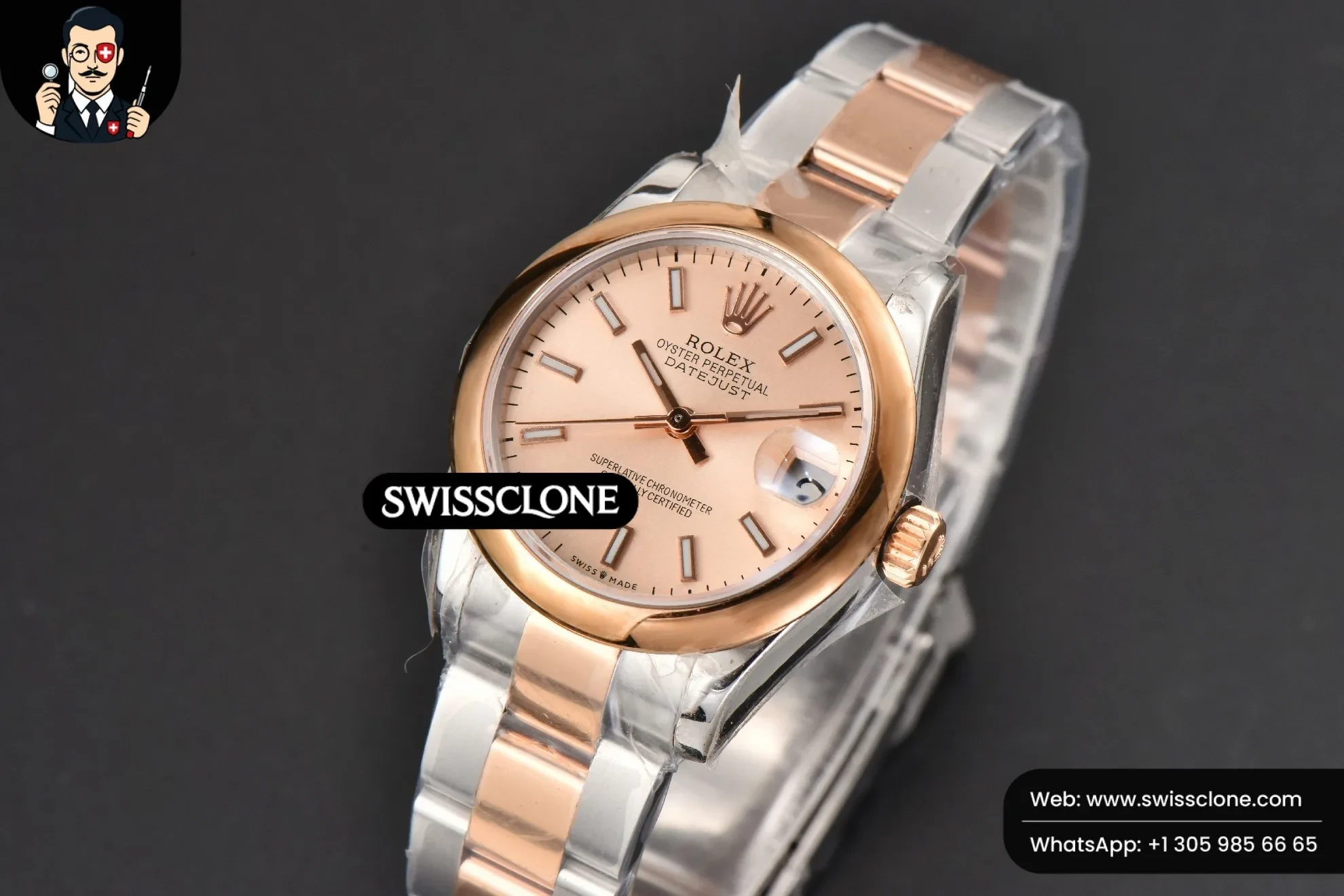 Rolex DateJust 31mm Ladies 904L RG/SS WF Smooth Dial Roma Marker Oyster 1:1 Super Clone - Bezel & Case Profile