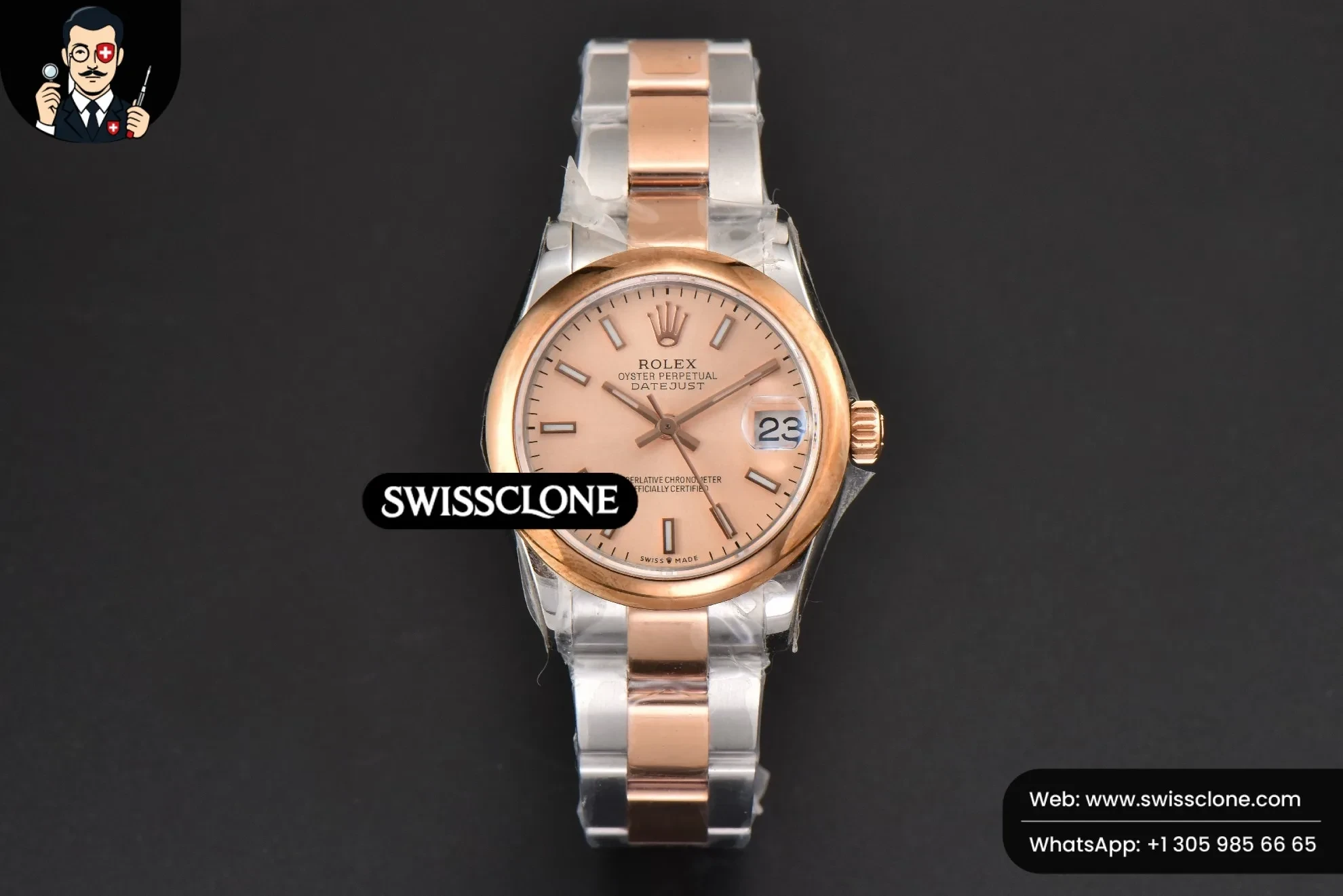Rolex DateJust 31mm Ladies 904L RG/SS WF Smooth Dial Roma Marker Oyster 1:1 Super Clone - Dial Macro Close-Up