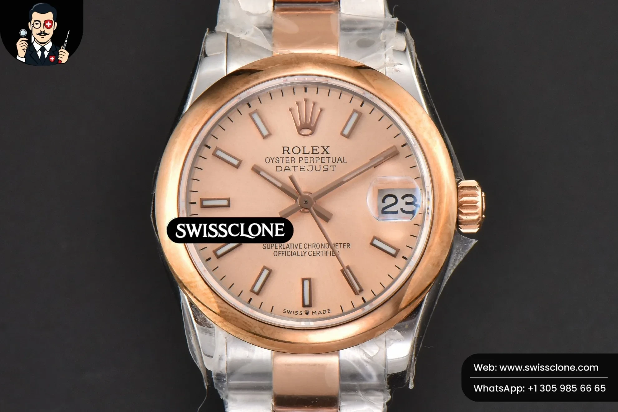 Rolex DateJust 31mm Ladies 904L RG/SS WF Smooth Dial Roma Marker Oyster