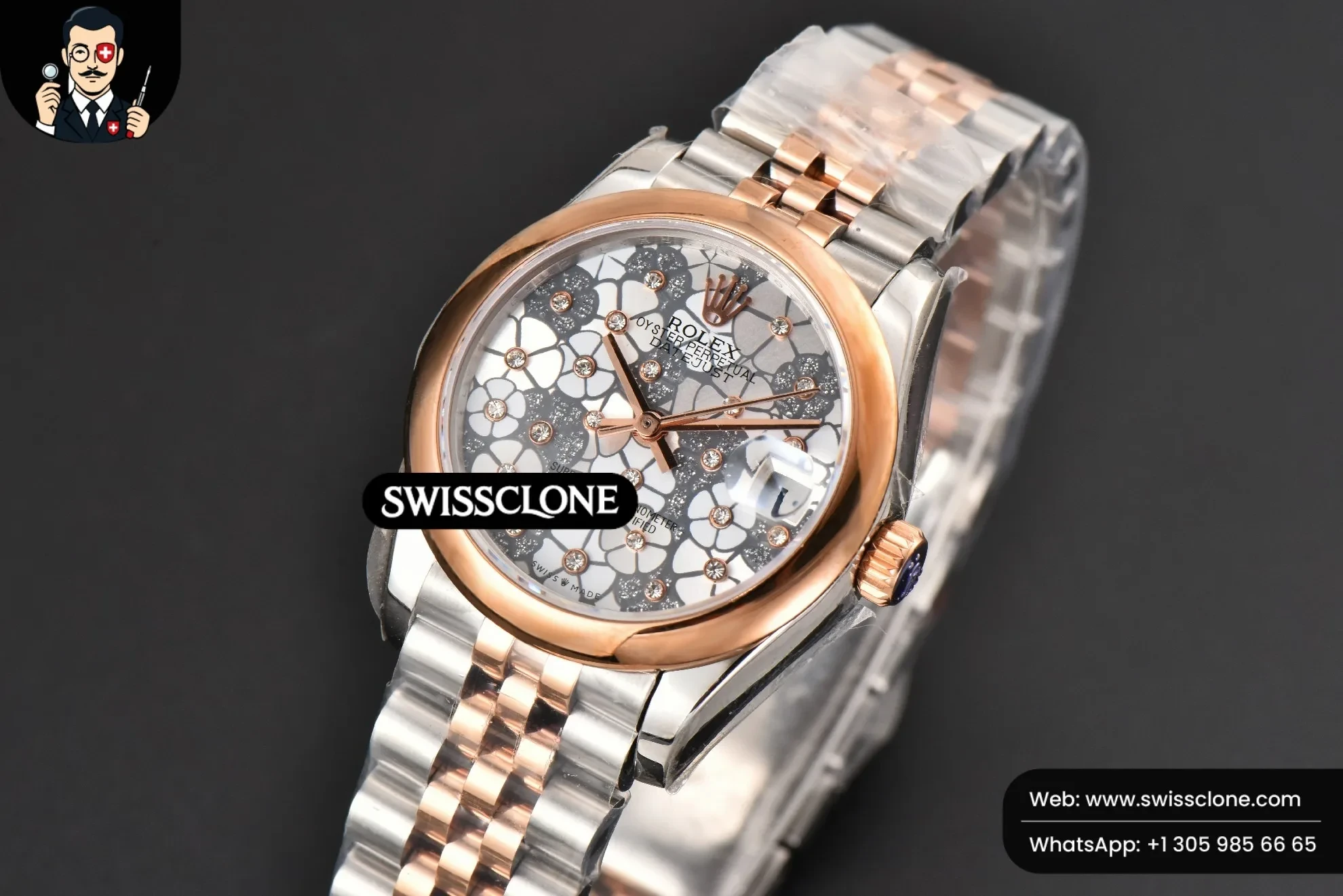 Rolex DateJust 31mm Ladies 904L RG/SS WF Smooth Silver Flowers Dial Oyster 1:1 Super Clone - Bezel & Case Profile