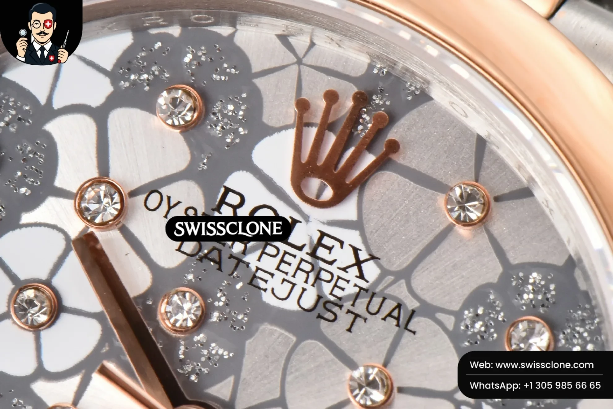 Rolex DateJust 31mm Ladies 904L RG/SS WF Smooth Silver Flowers Dial Oyster 1:1 Super Clone - Clasp & Bracelet Finishing