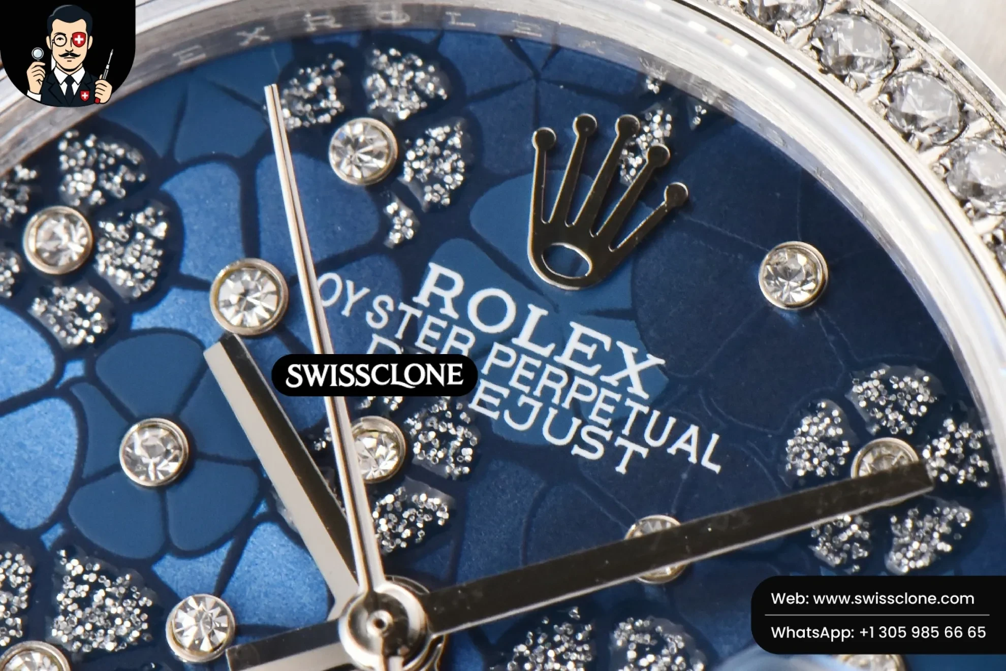 Rolex DateJust 31mm Ladies 904L WF Diamond Blue Flowers Dial Diamond Marker Oyster 1:1 Super Clone - Clasp & Bracelet Finishing