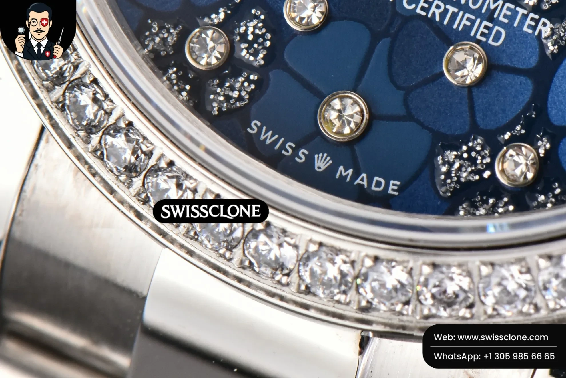 Rolex DateJust 31mm Ladies 904L WF Diamond Blue Flowers Dial Diamond Marker Oyster 1:1 Super Clone - On-Wrist Presence View