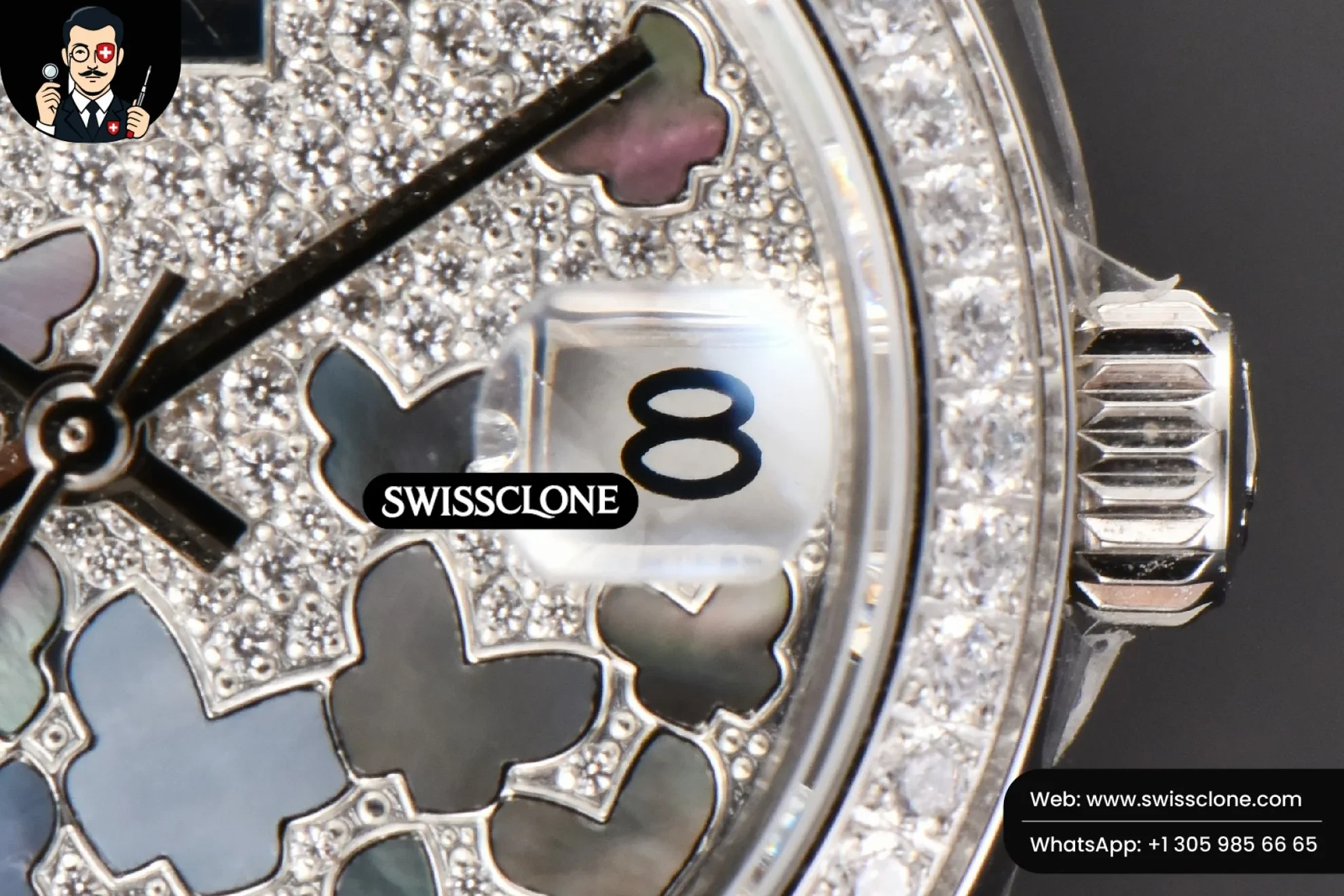 Rolex DateJust 31mm Ladies 904L WF Diamond Butterfly Dial Oyster (SW-26634) 1:1 Super Clone - Crown Guard & Case Thickness Profile
