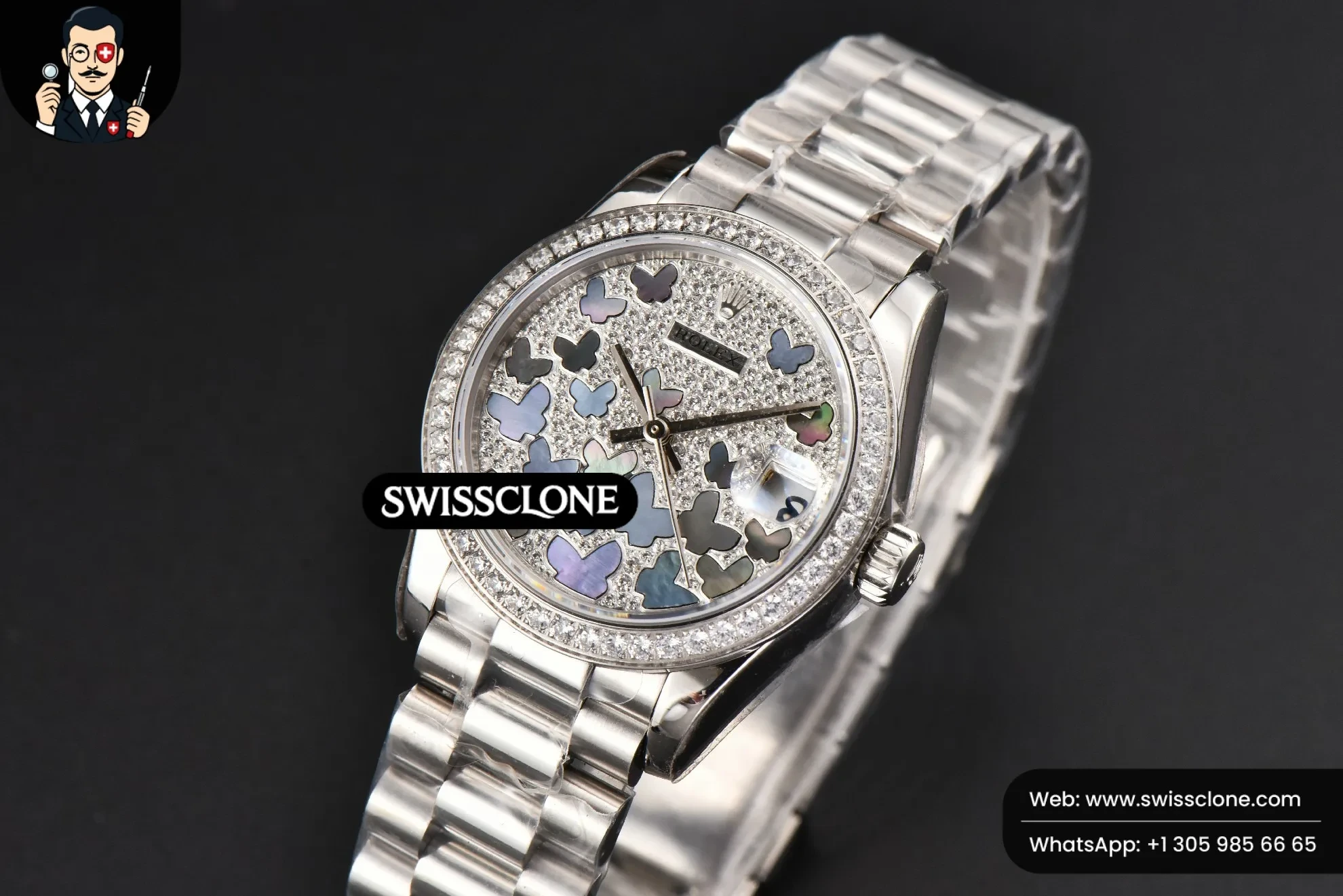 Rolex DateJust 31mm Ladies 904L WF Diamond Butterfly Dial Oyster (SW-26634) 1:1 Super Clone - Bezel & Lateral Case Profile