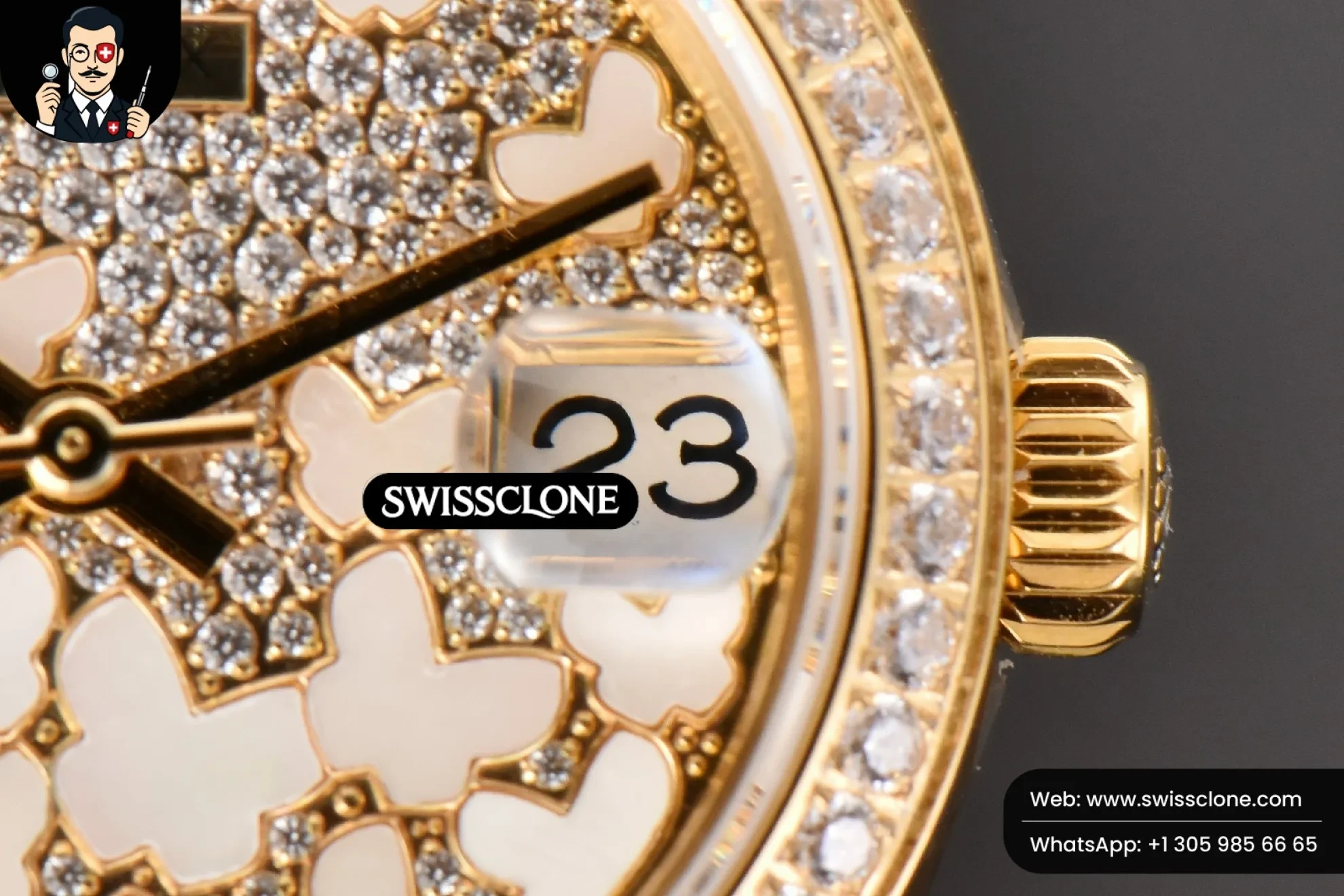 Rolex DateJust 31mm Ladies 904L WF Diamond Butterfly Dial Oyster (SW-26658) 1:1 Super Clone - Crown Guard & Case Thickness Profile