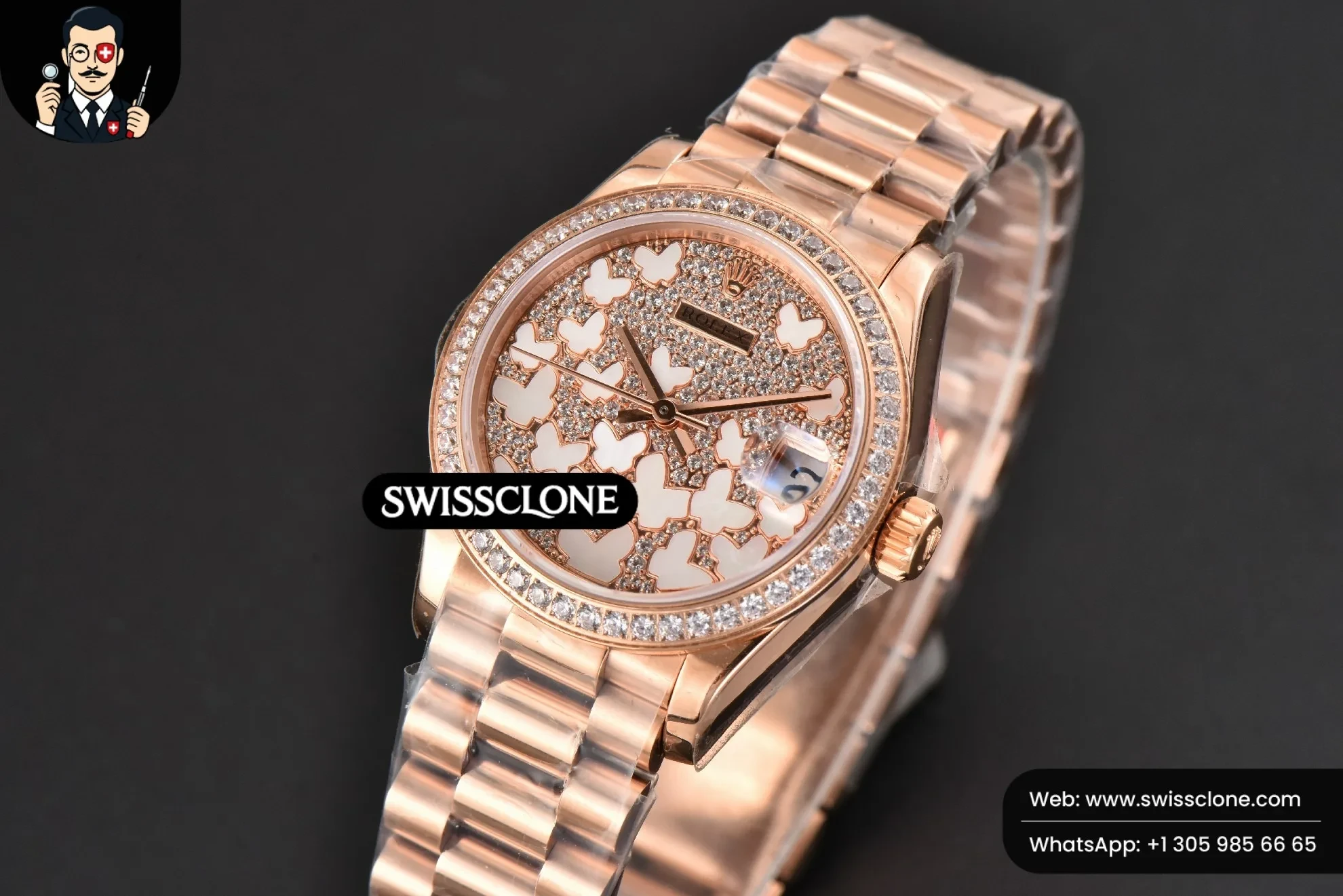 Rolex DateJust 31mm Ladies 904L WF Diamond Butterfly Dial Oyster 1:1 Super Clone - Bezel & Case Profile