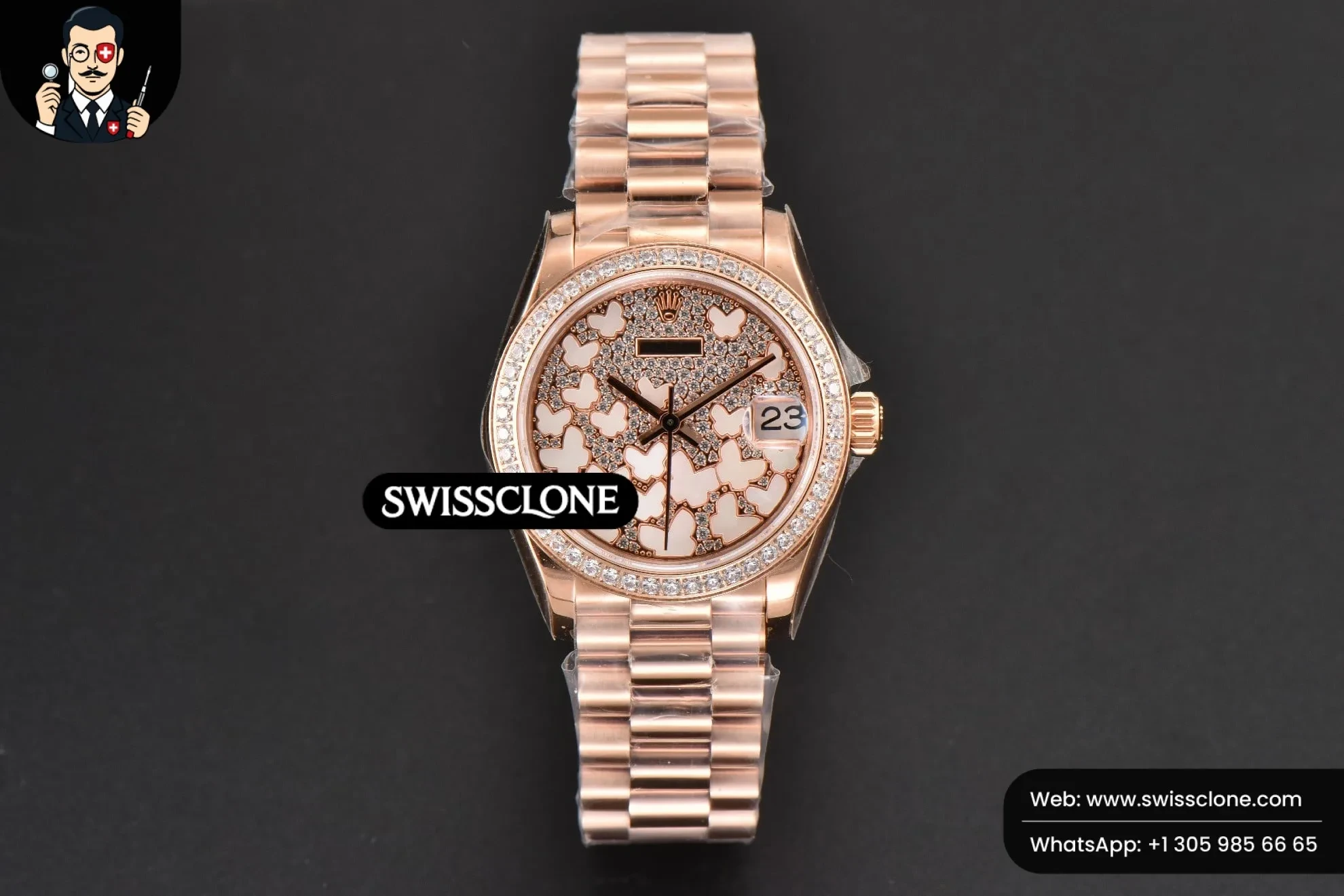 Rolex DateJust 31mm Ladies 904L WF Diamond Butterfly Dial Oyster 1:1 Super Clone - Dial Macro Close-Up