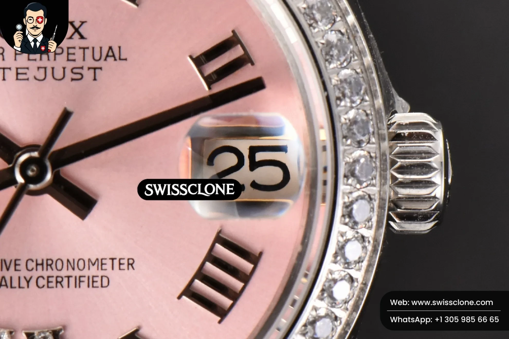 Rolex DateJust 31mm Ladies 904L WF Diamond Pink Dial Roma Marker Oyster 1:1 Super Clone - Lateral Case Thickness Profile