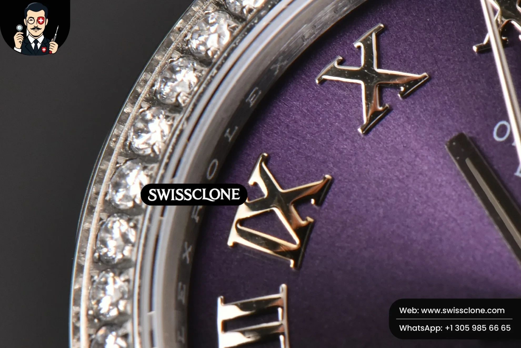 Rolex DateJust 31mm Ladies 904L WF Diamond Purple Dial Diamond Roma Marker Oyster (SW-26754) 1:1 Super Clone - Caseback & Cloned Calibre Movement