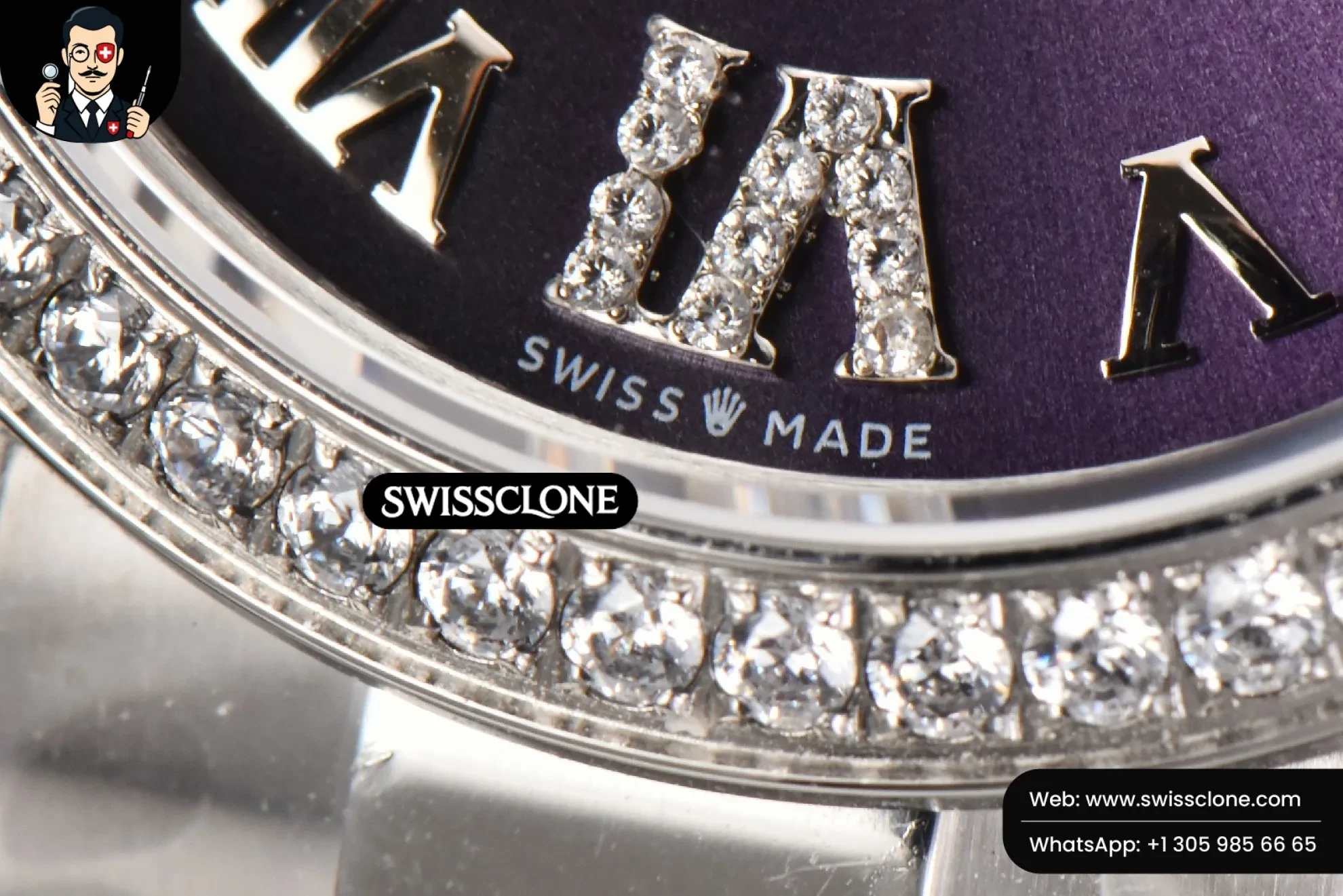 Rolex DateJust 31mm Ladies 904L WF Diamond Purple Dial Diamond Roma Marker Oyster (SW-26754) 1:1 Super Clone - On-Wrist Presence & Lug Geometry