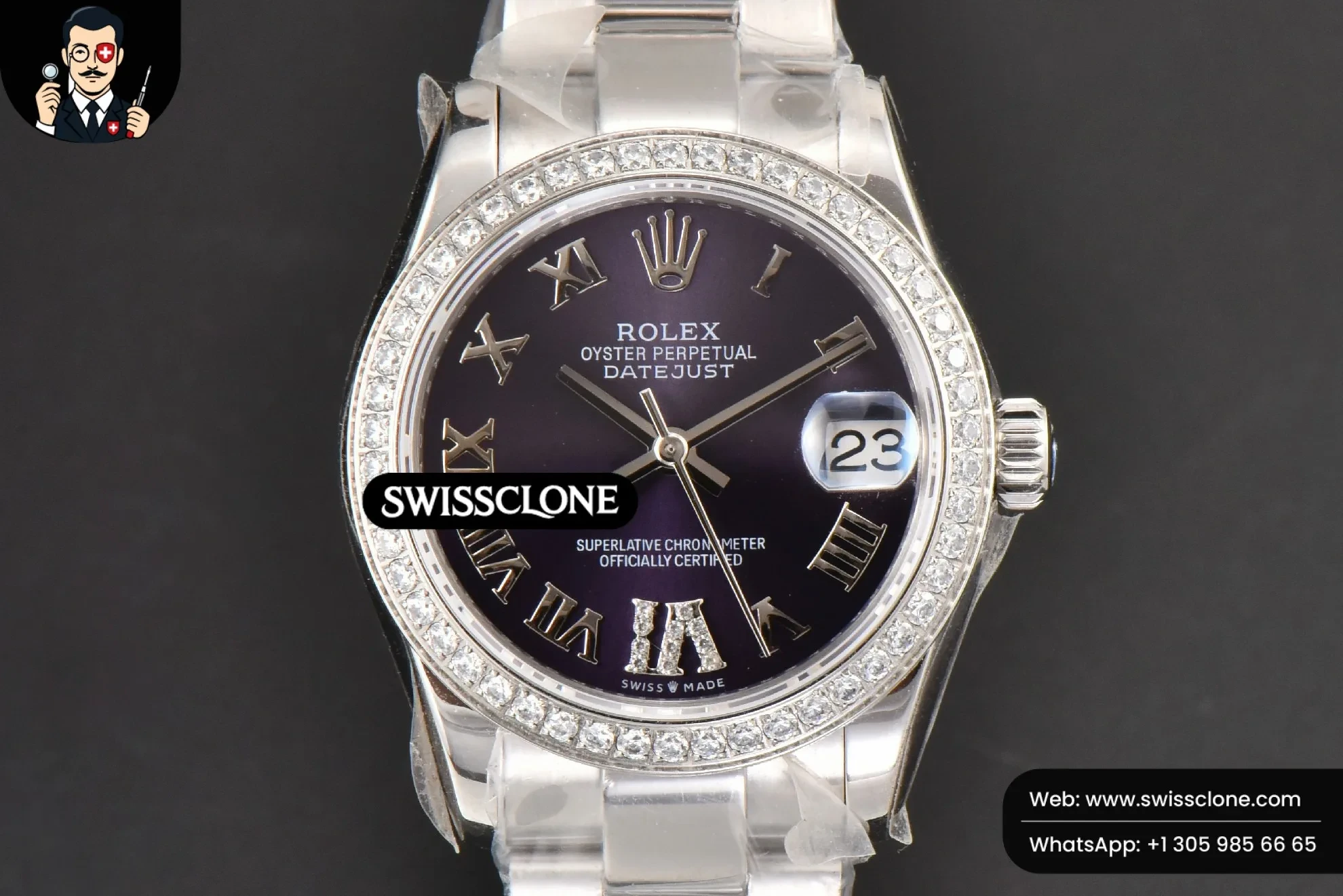 Rolex DateJust 31mm Ladies 904L WF Diamond Purple Dial Diamond Roma Marker Oyster