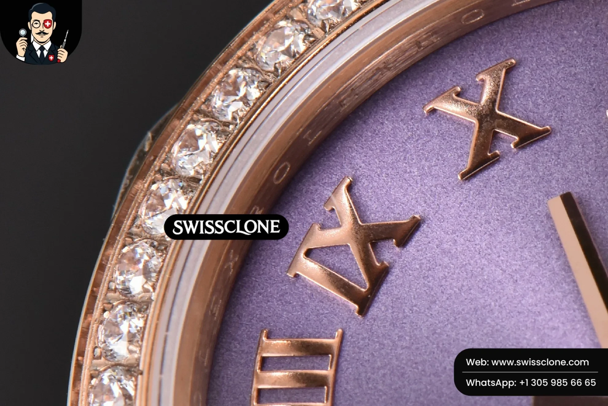 Rolex DateJust 31mm Ladies 904L WF Diamond Purple Dial Diamond Roma Marker Oyster 1:1 Super Clone - Caseback & Cloned Calibre Movement