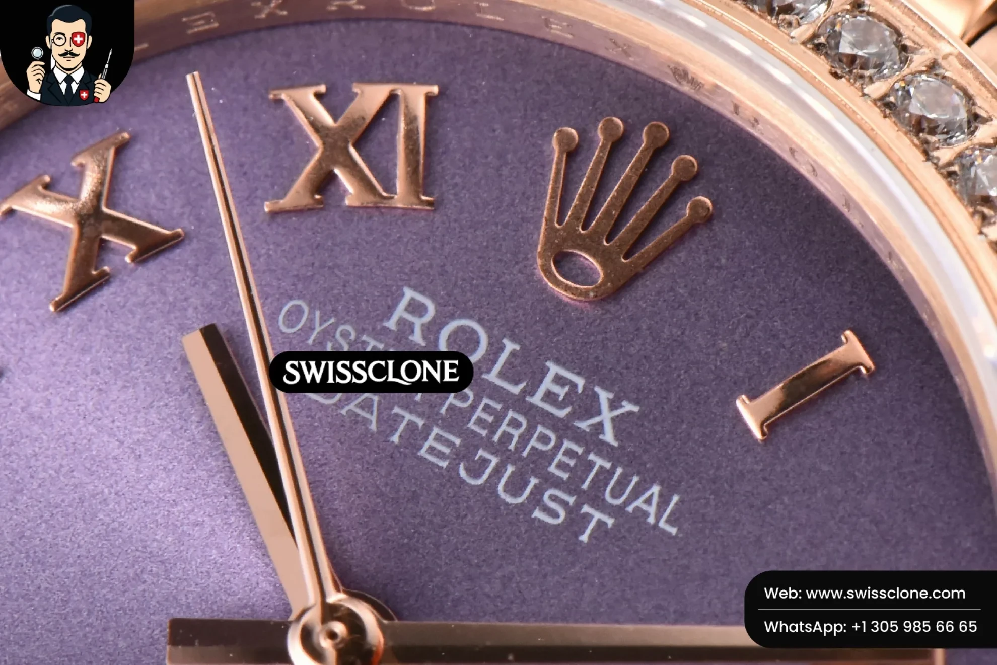 Rolex DateJust 31mm Ladies 904L WF Diamond Purple Dial Diamond Roma Marker Oyster 1:1 Super Clone - Clasp & Bracelet Finishing