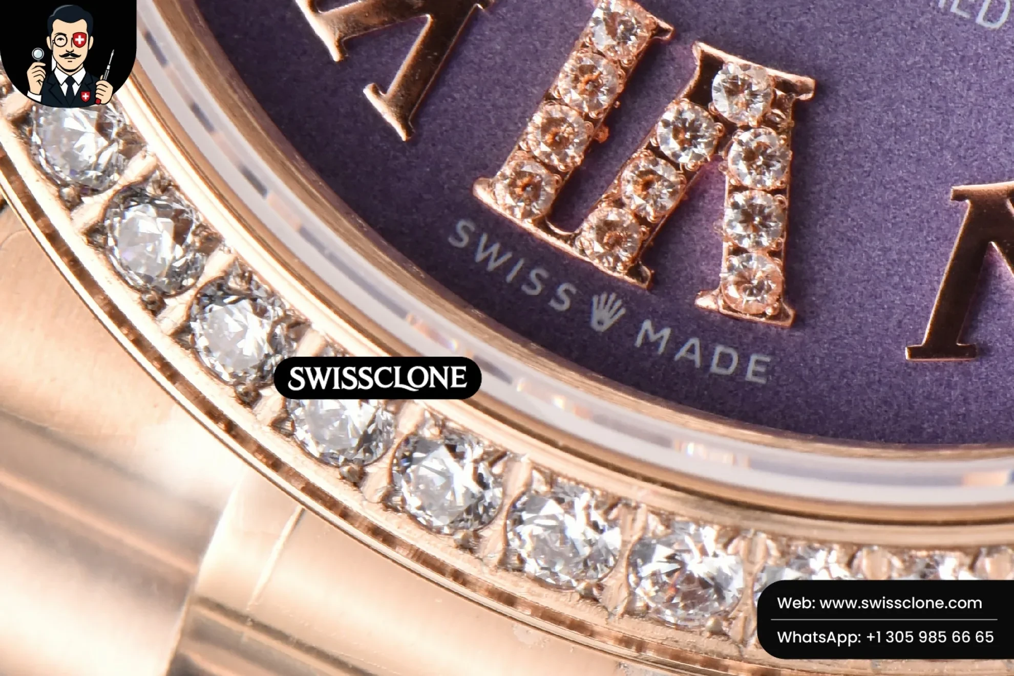 Rolex DateJust 31mm Ladies 904L WF Diamond Purple Dial Diamond Roma Marker Oyster 1:1 Super Clone - On-Wrist Presence View