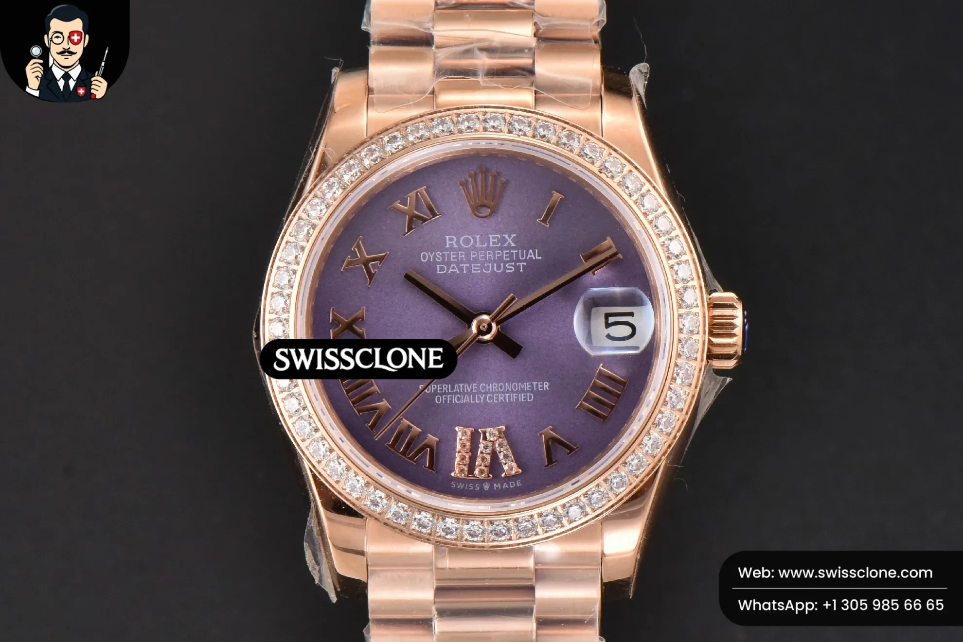 Rolex DateJust 31mm Ladies 904L WF Diamond Purple Dial Diamond Roma Marker Oyster