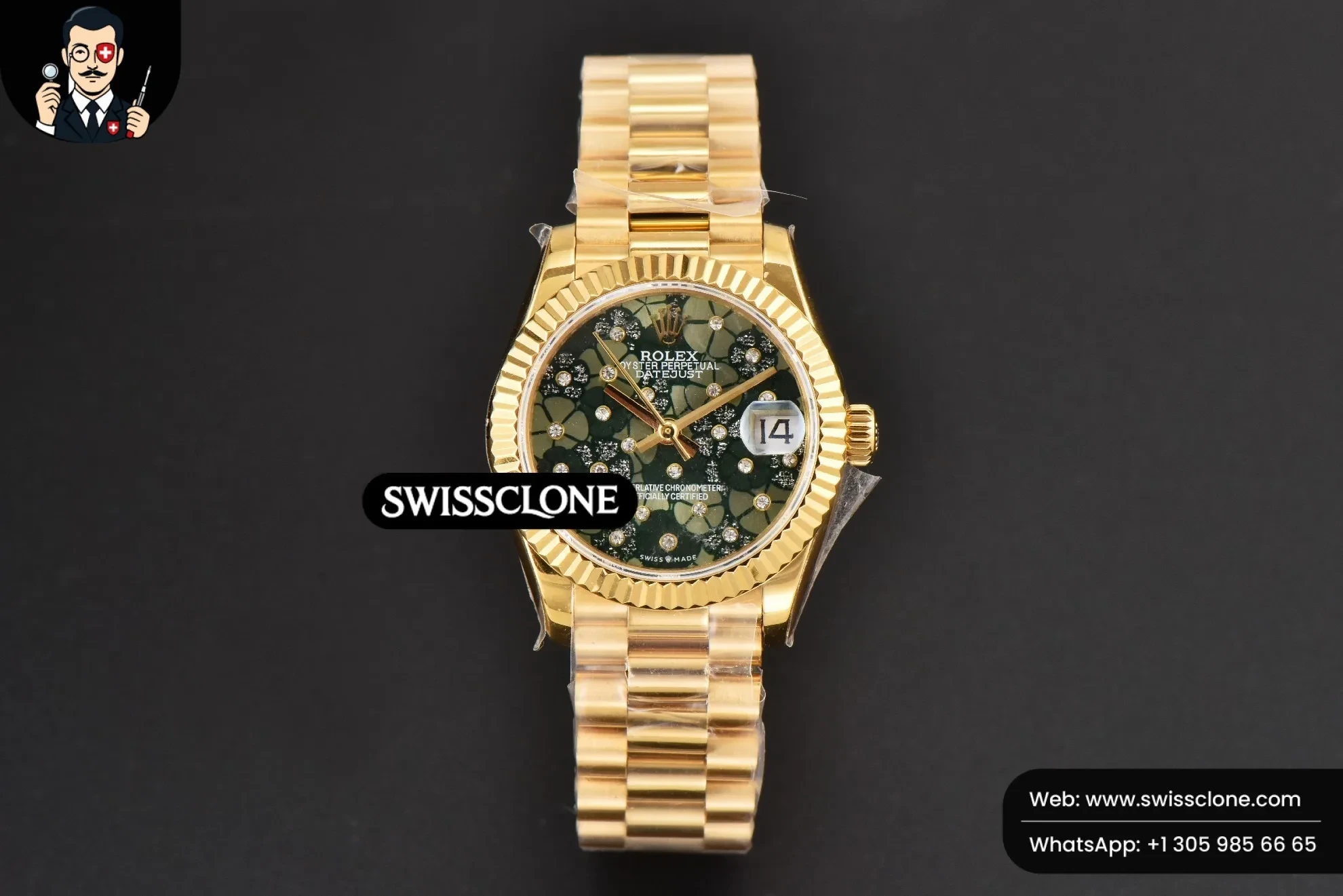Rolex DateJust 31mm Ladies 904L WF Flowers Dial Oyster 1:1 Super Clone - Dial Macro Close-Up