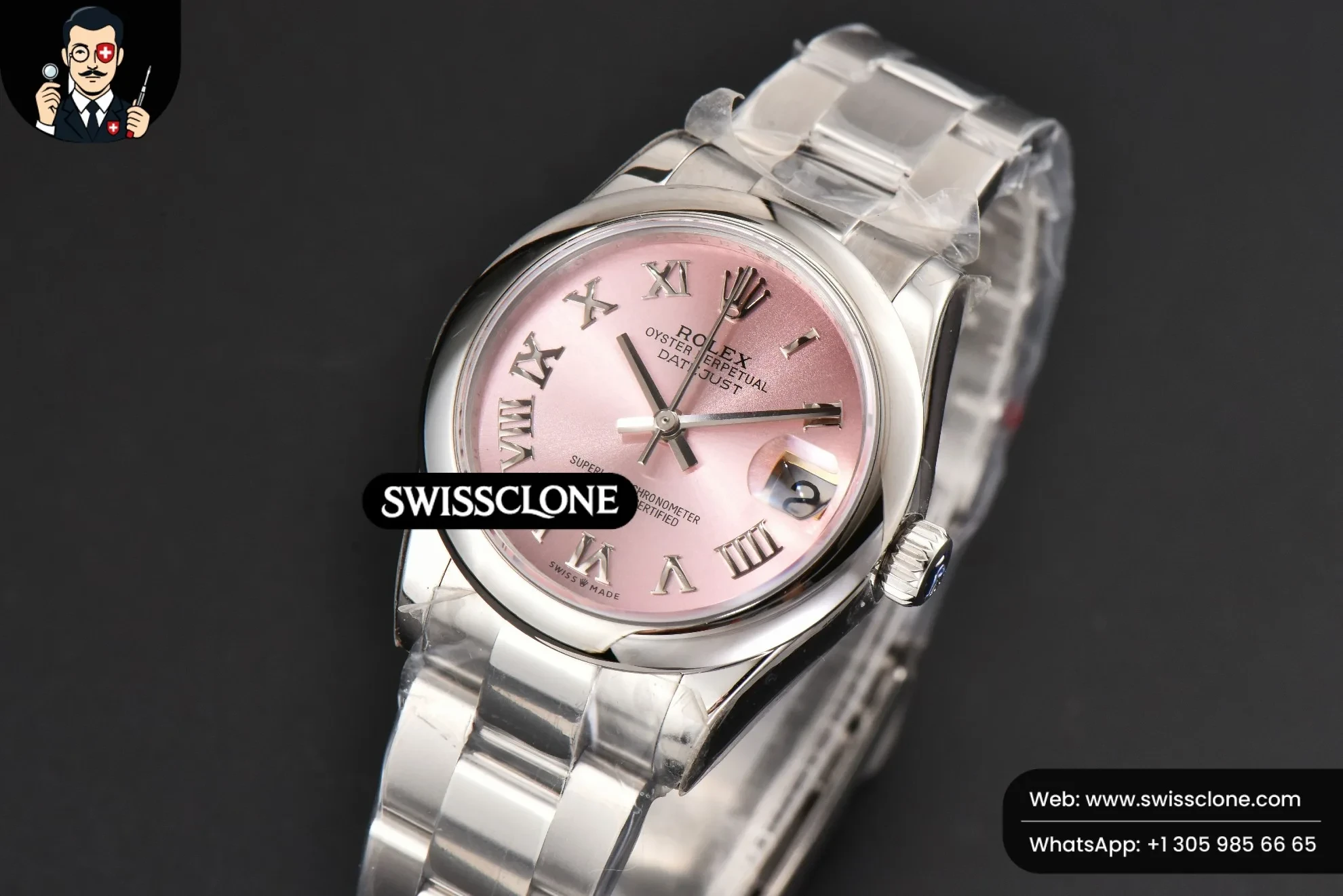 Rolex DateJust 31mm Ladies 904L WF Smooth Pink Dial Roma Marker Oyster 1:1 Super Clone - Bezel & Case Profile