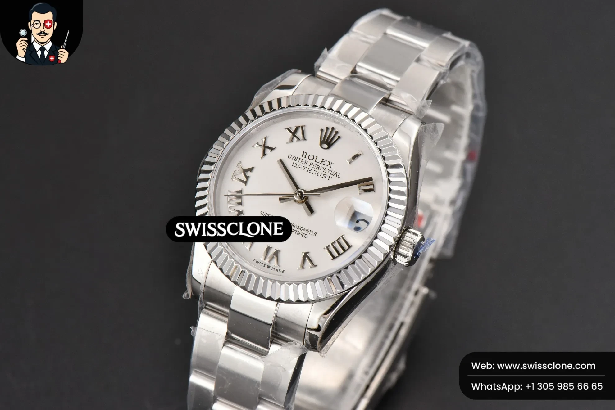 Rolex DateJust 31mm Ladies 904L WF White Dial Roma Marker Oyster 1:1 Super Clone - Bezel & Case Profile